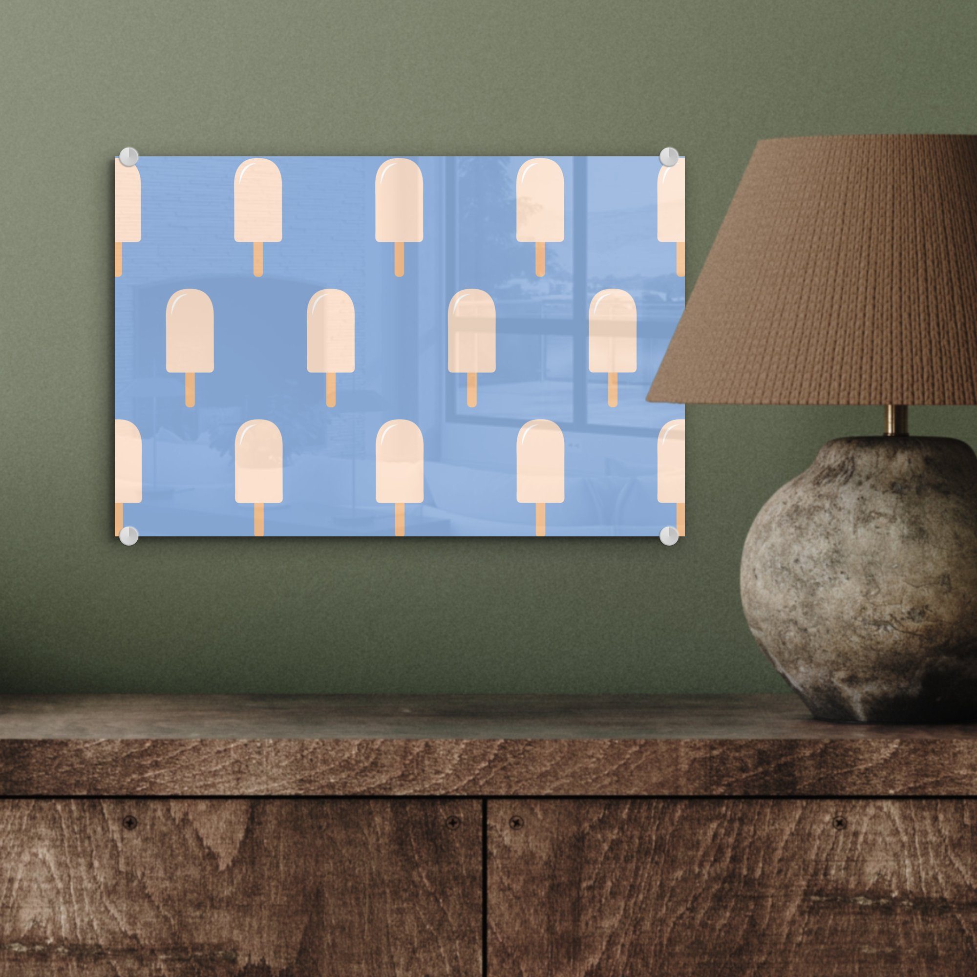 Muster Eiscreme - - (1 - Blau, Glasbilder Wandbild St), Acrylglasbild Glas Glas - auf Foto Bilder Wanddekoration - auf MuchoWow