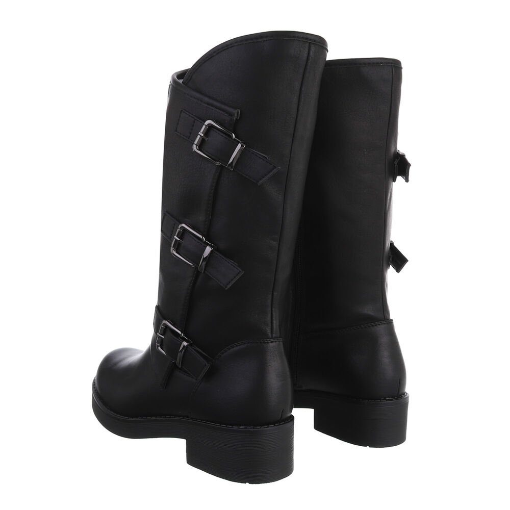 Damen Ital-Design Freizeit Stiefel Schwarz Klassische in Blockabsatz Stiefel