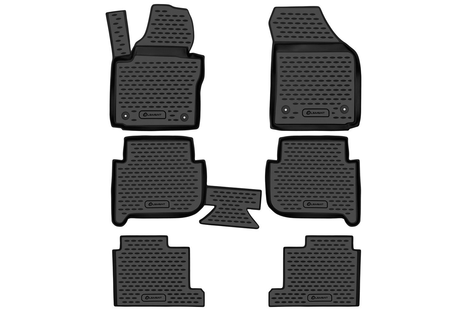 LEMENT Auto-Fußmatten 3D-Gummimatten passend für VOLKSWAGEN Touran I/II 2003–2015 7-Sitzer (6 St), für Volkswagen Touran (I) Pkw, Passgenau