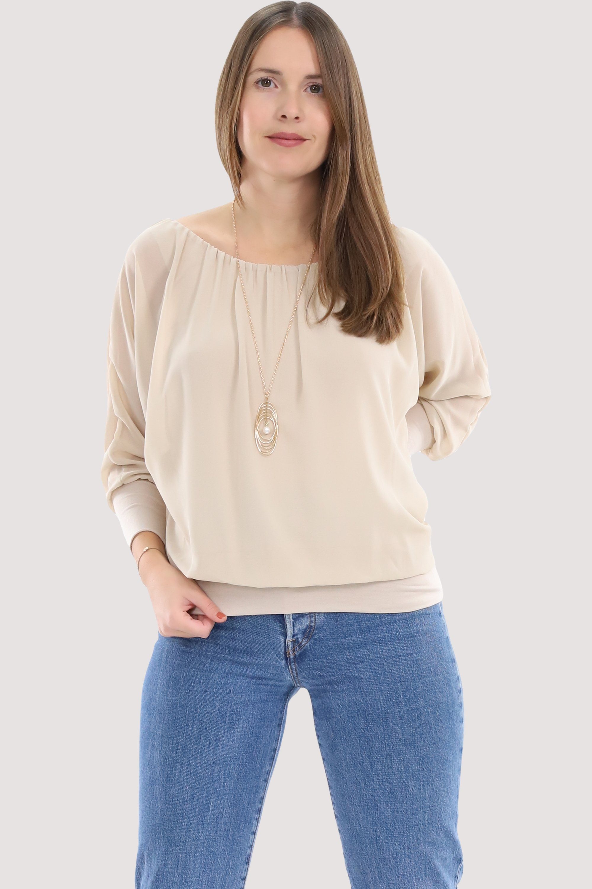 Fledermausärmeln malito Chiffonbluse 1133 Bluse Einheitsgröße more mit fashion than beige