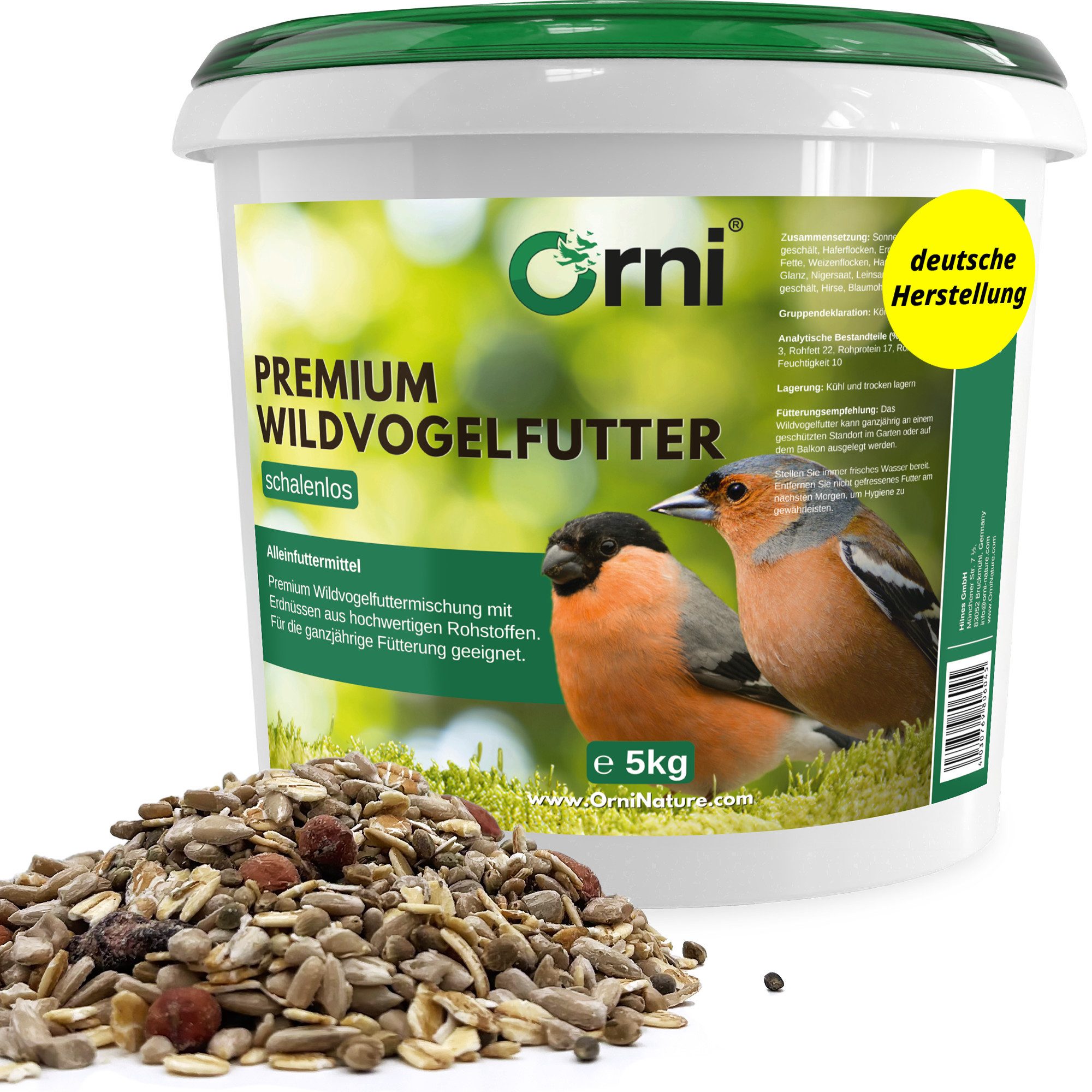Orni Wildvogelfutter schalenlos PREMIUM Streufutter Ganzjahresfutter, Hauptfutter für: Wildvogel