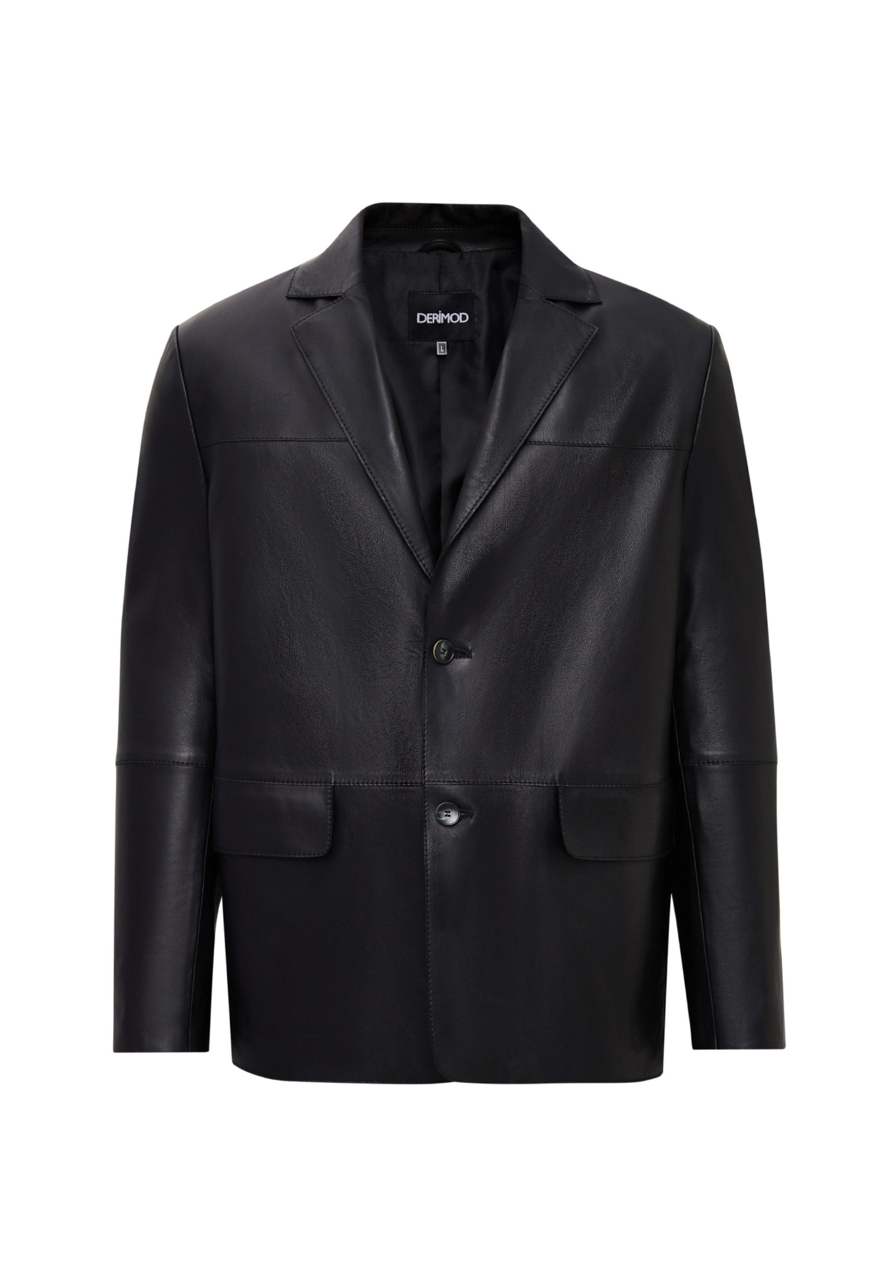 Derimod Lederjacke Rodrygo Blazer Lederjacke Regular Fit, Knopfverschluss, Reverskragen, Kurz, Textilfutter