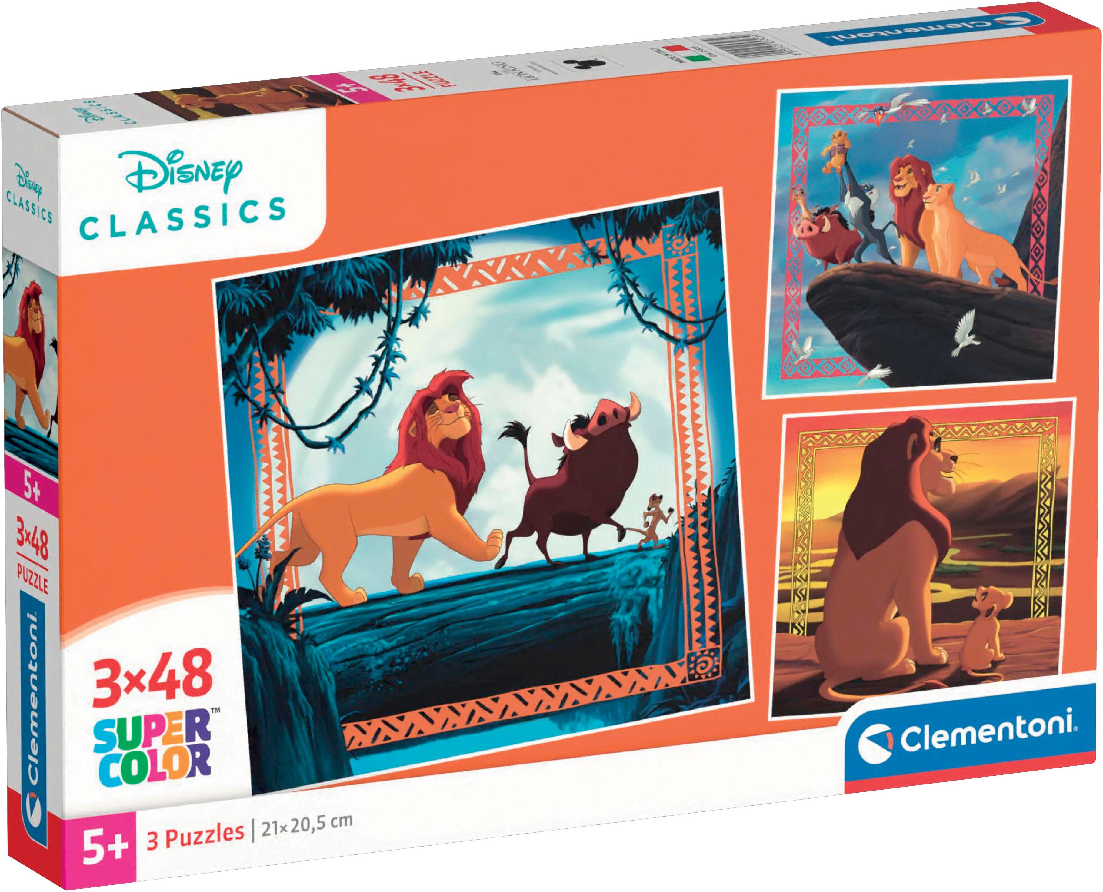 Clementoni® Puzzle König der Löwen, 3 x 48 T Supercolor, 144 Puzzleteile, Made in Europe; FSC® - schützt Wald - weltweit