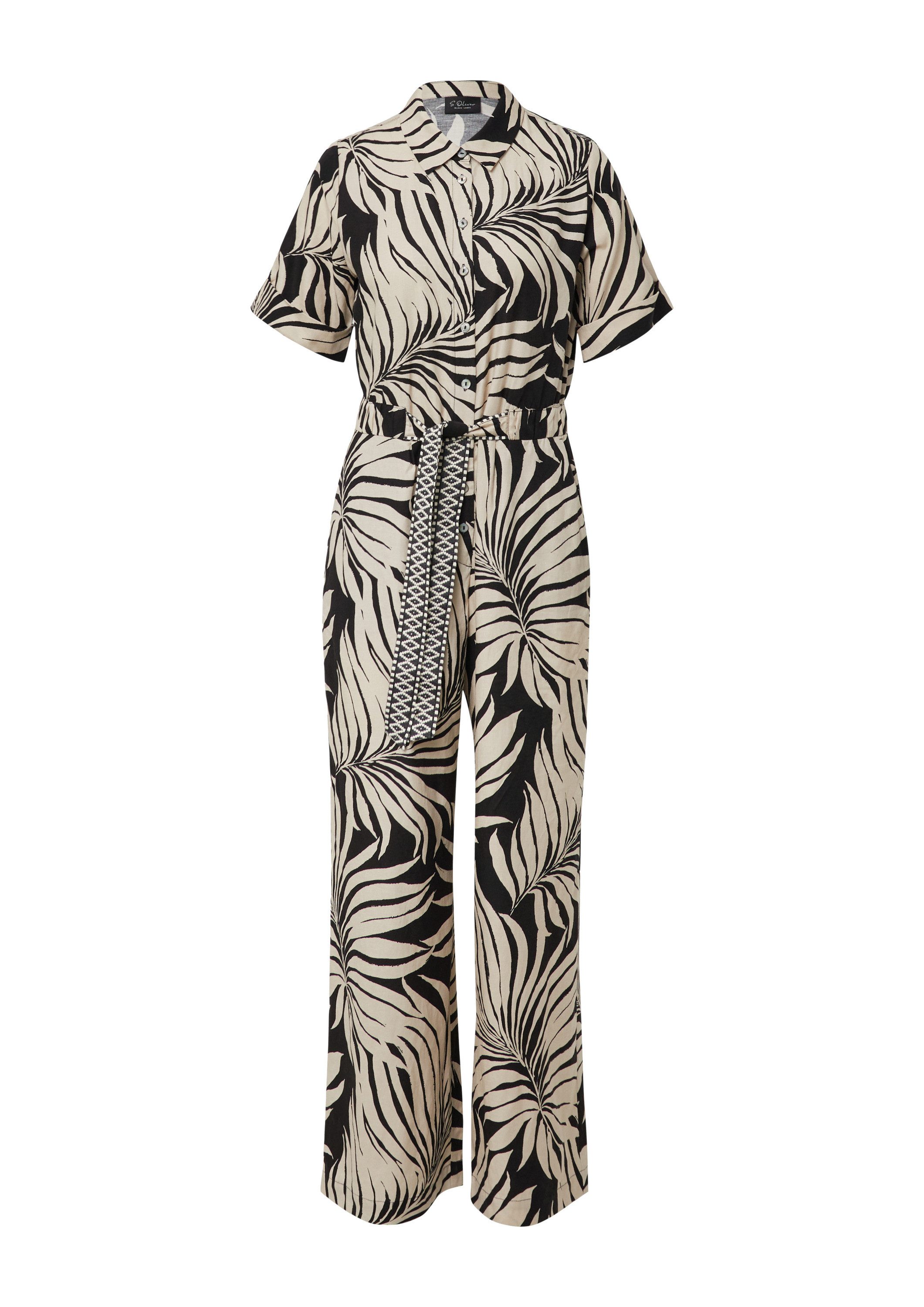 s.Oliver Jumpsuit Overall Gemusterter Jumpsuit aus Leinenmix mit festgenäht günstig online kaufen
