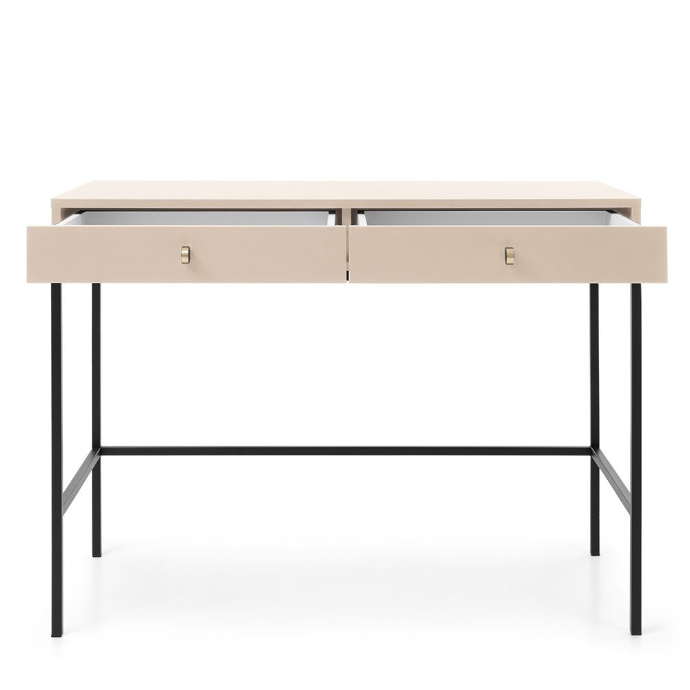 Lomadox Sekretär MALAGA-160, Sekretär in sandbeige, Fußgestell schwarz, goldene Griffe