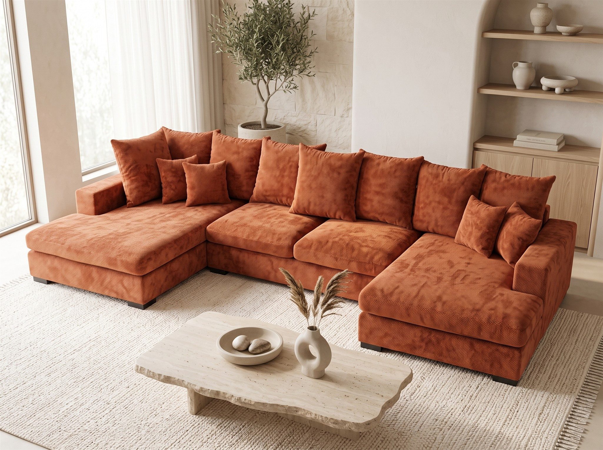 Fun Möbel Wohnlandschaft Sofa mit Schlaffunktion BENICIO in Chenillestoff Flow, Sofa Rücken echt bezogen