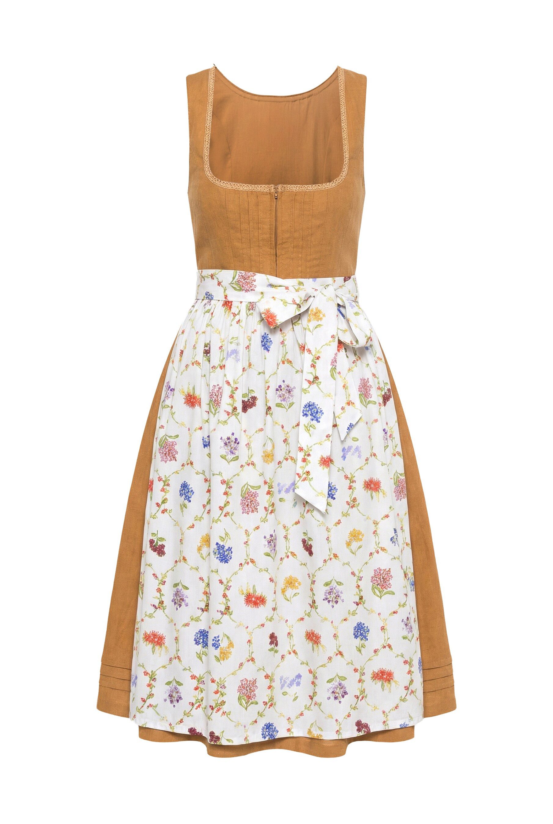 Ulla Popken Dirndl Leinenmix-Dirndl Biesen Blüten Carré-Ausschnitt