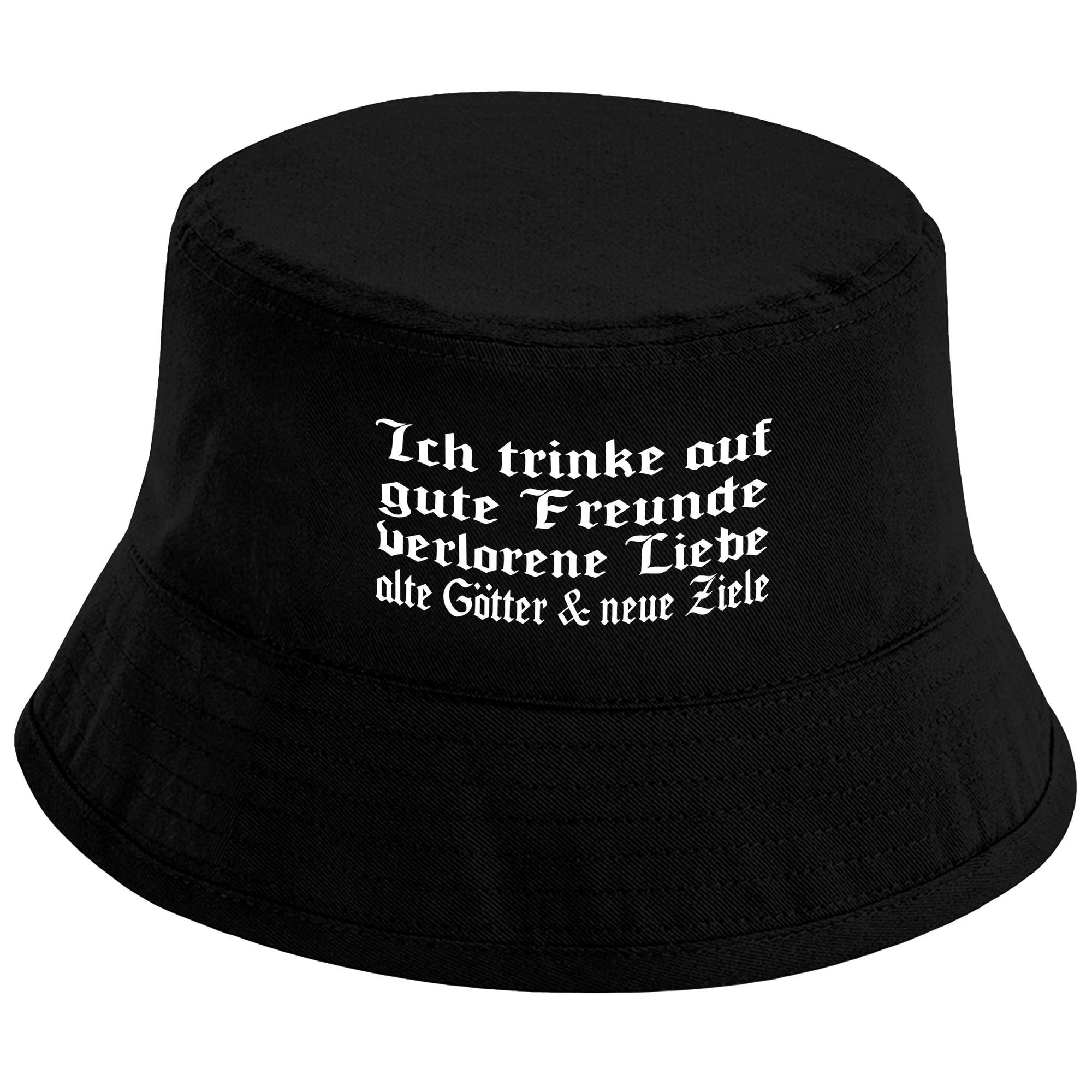 Herzbotschaft Sonnenhut Bucket Hat Ich trinke auf gute Freunde verlorene Liebe (Unisex Einheitsgröße, Sommerhut mit Spruch, Festivalhut, Fischerhut) für Damen & Herren