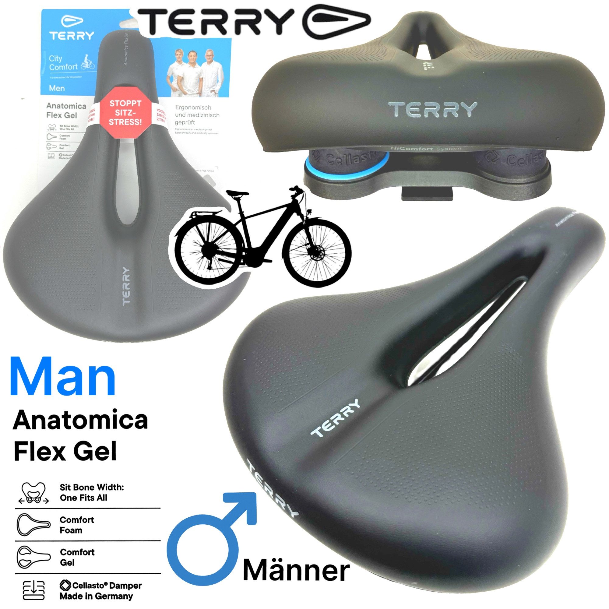 Terry Fahrradsattel Terry Fahrradsattel Anatomica Flex Gel Max komfort City E-Bike Herren