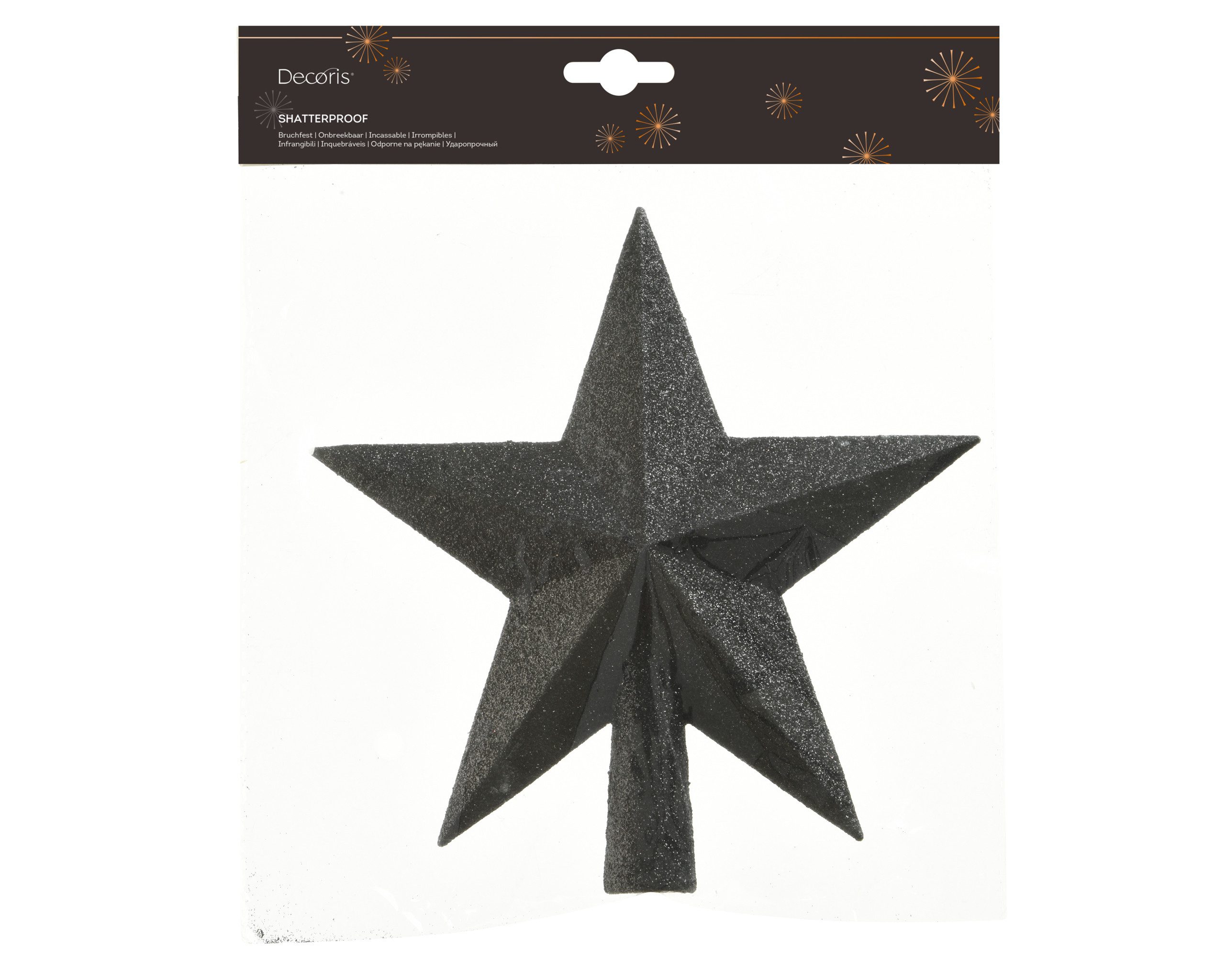 Kaemingk Christbaumspitze, Christbaumspitze Stern mit Glitzer 19cm Kunststoff, schwarz
