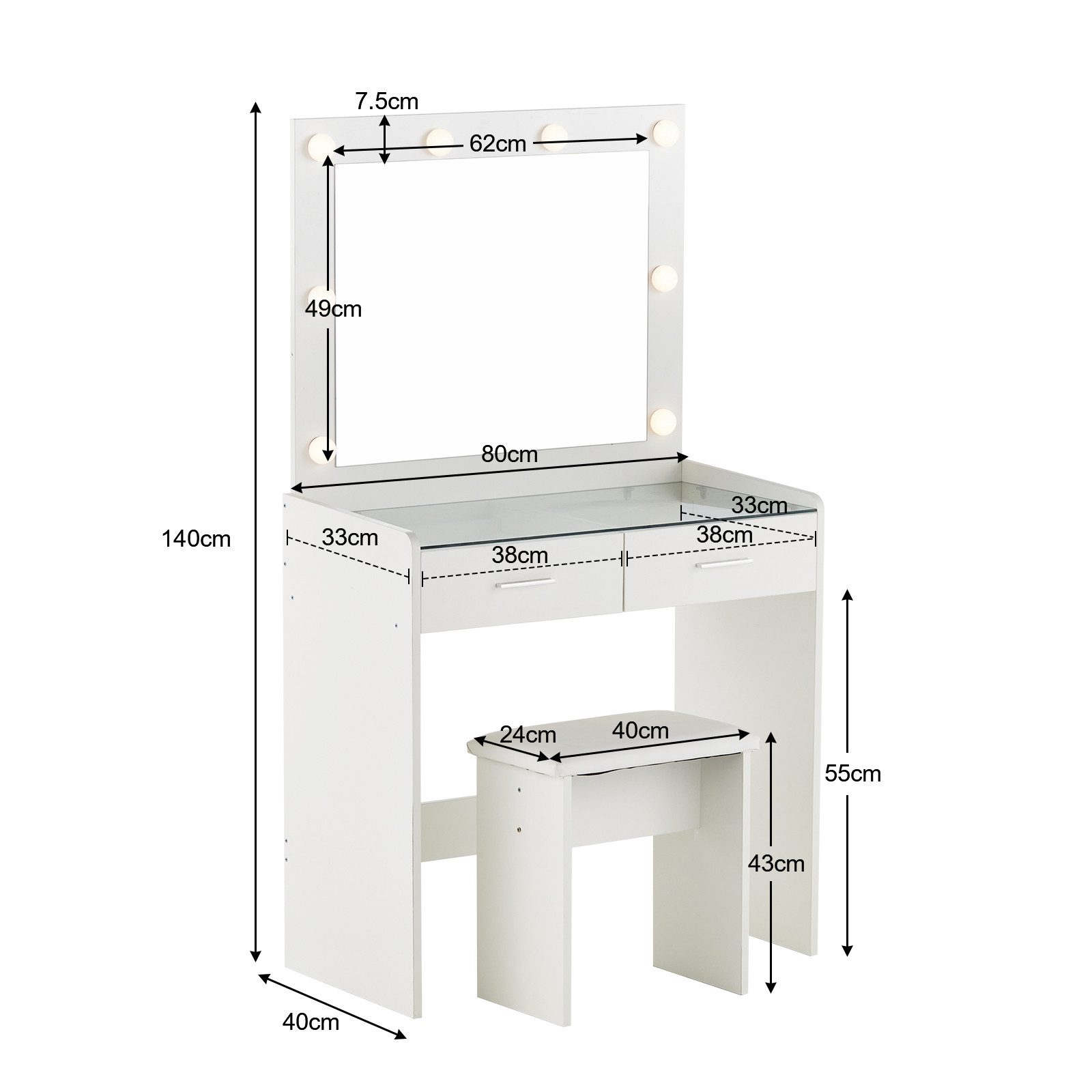 Ofcasa Schminktisch 80x40x140cm Kosmetiktisch Set (Tablett günstig online kaufen