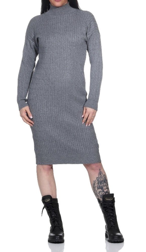 Mississhop Partykleid Strickkleid mit Zopfmuster gestricktes Kleid 360 Grau