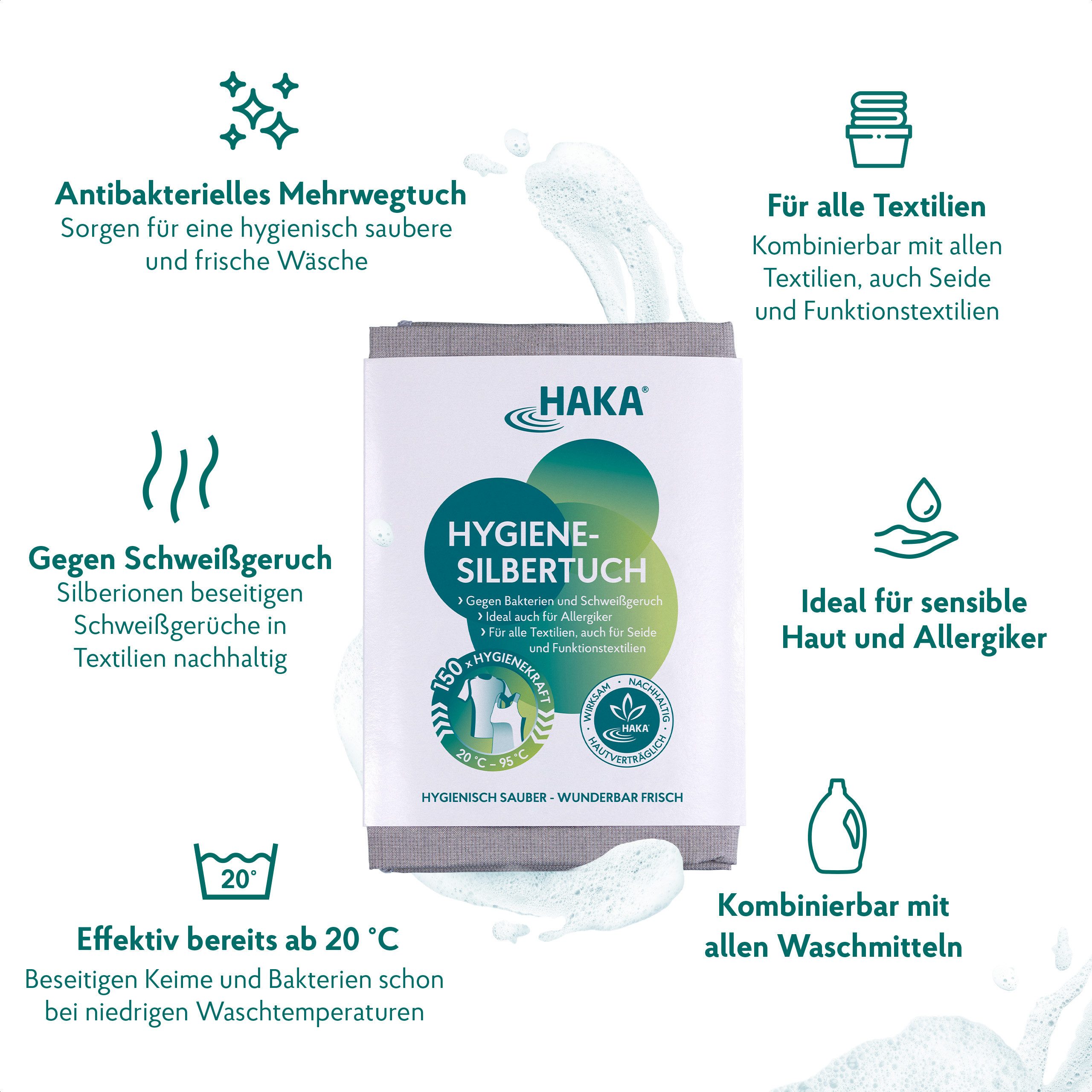 HAKA Hygienesilbertuch gegen Schweiß & Bakterien 1 Stk. Spezialwaschmittel