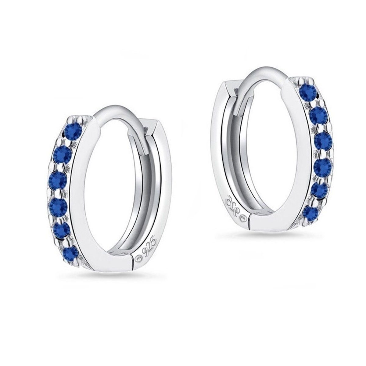 Goldene Hufeisen Klappcreolen Saphirblau Zirkonia 12mm Klappcreolen 925 Silber Ohrringe klein (1 Paar, inkl. Etui), Rhodiniert