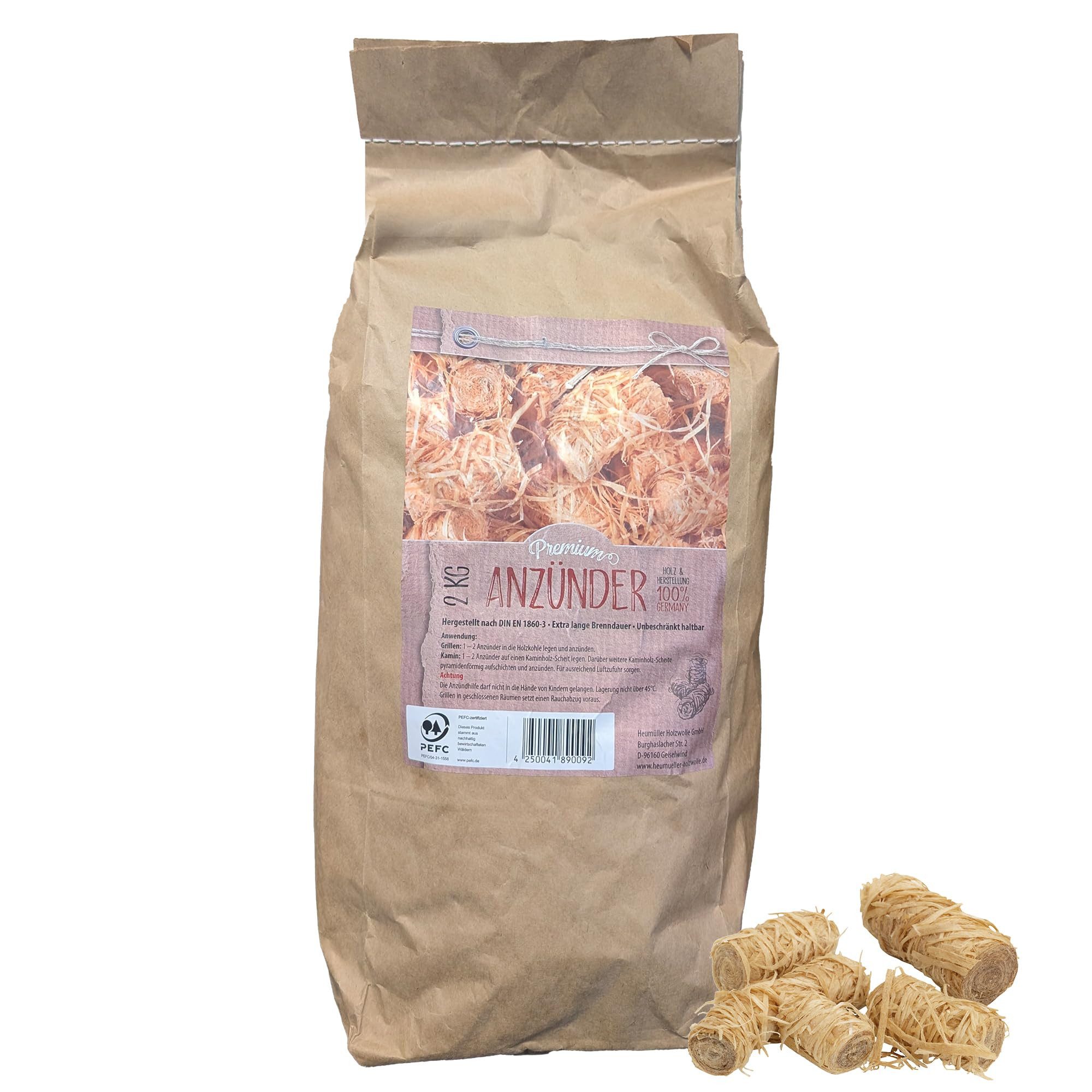 com-four Grillanzünder Holzwolle Anzünder - ökologische Kaminanzünder mit langer Brenndauer, 2 kg, geruchsneutrales Anzünden für Kamin, Grill und Feuerstellen