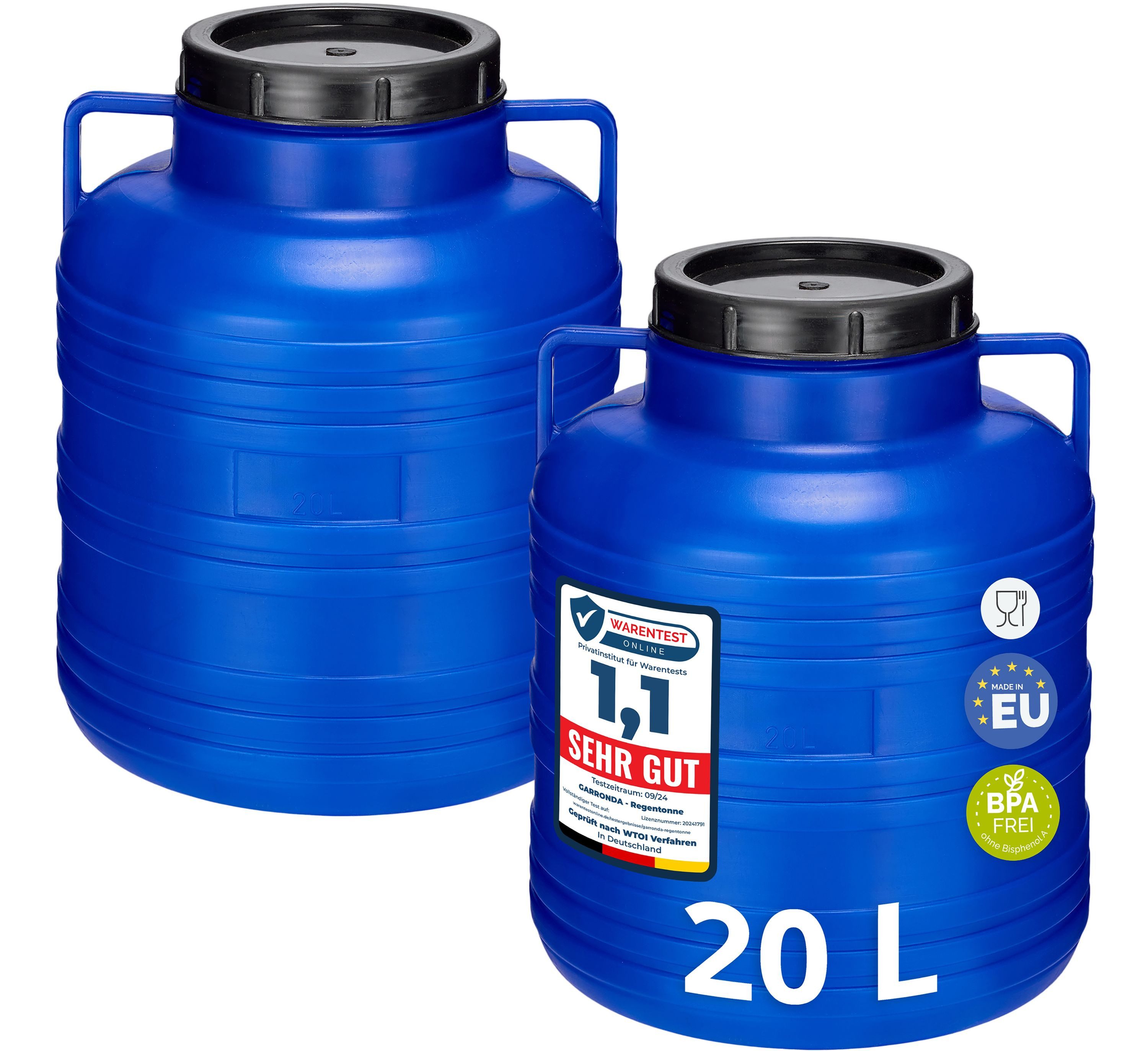 Garronda Regentonne Set 20 Liter Futtertonne BPA-frei Lebensmittel-Fass GD-0126, 20 l, (2-tlg), BPA-Frei