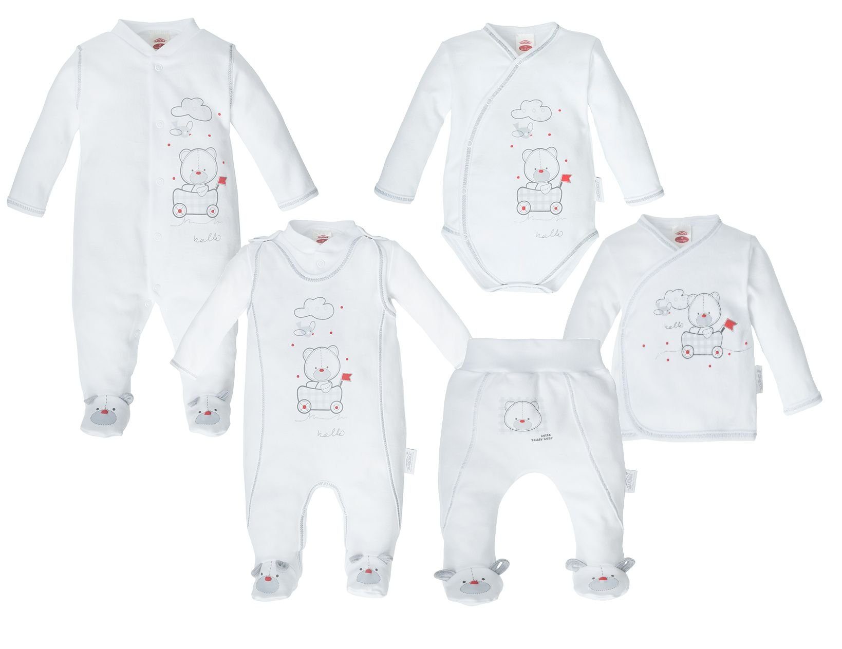 Erstausstattungspaket Baby Strampler Set Schlafanzug Wickelbody Wickeljacke Hose mit Fuß