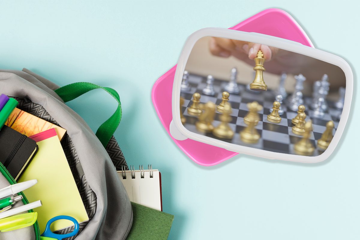 Snackbox, rosa einen Mädchen, Kunststoff Brotdose Lunchbox macht Der (2-tlg), für Kunststoff, Schachspieler Zug, MuchoWow Kinder, Erwachsene, Brotbox