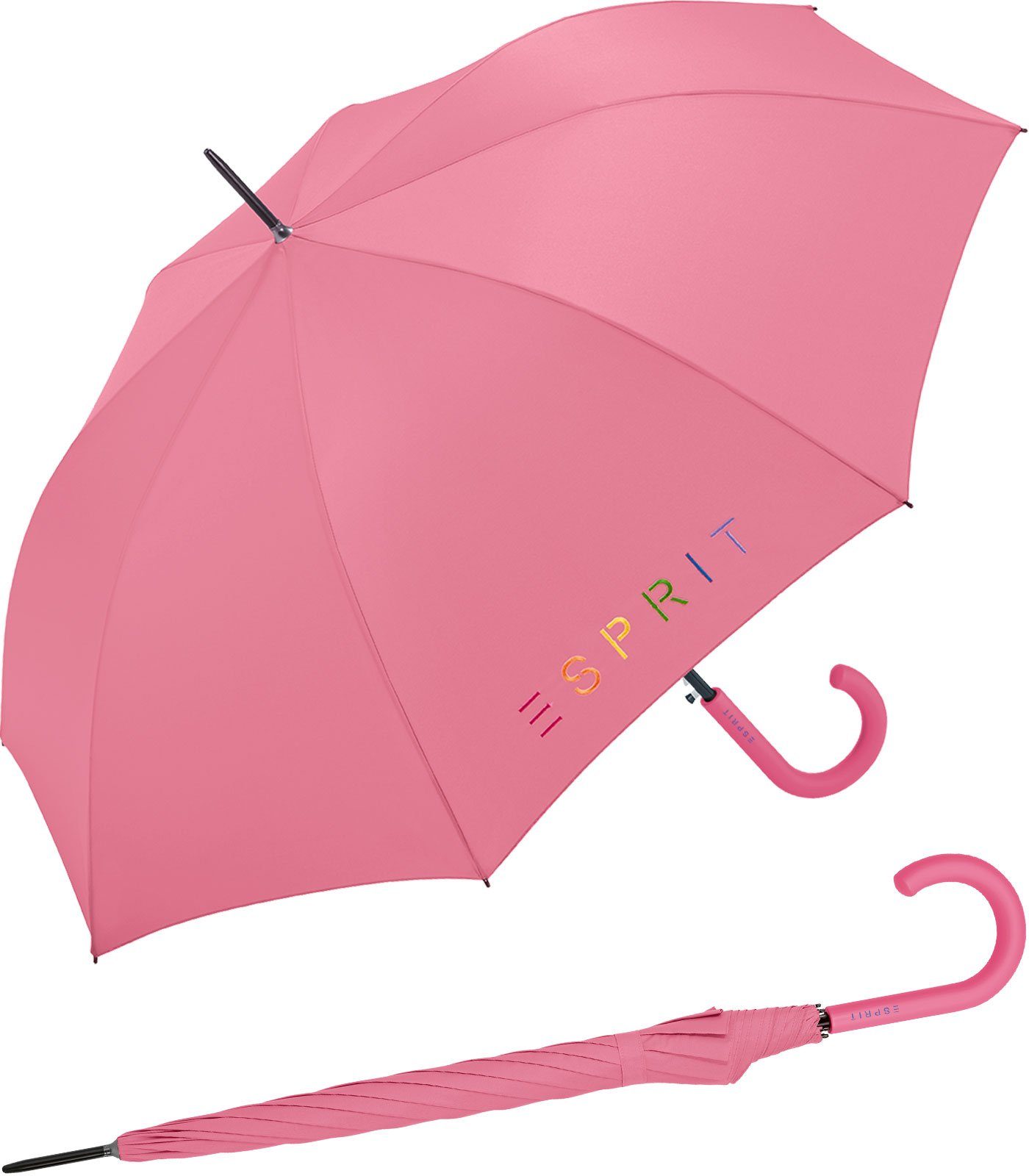 Esprit Stockregenschirm Damen-Regenschirm Colorful Logo, bunt bedruckt mit Esprit-Schriftzug