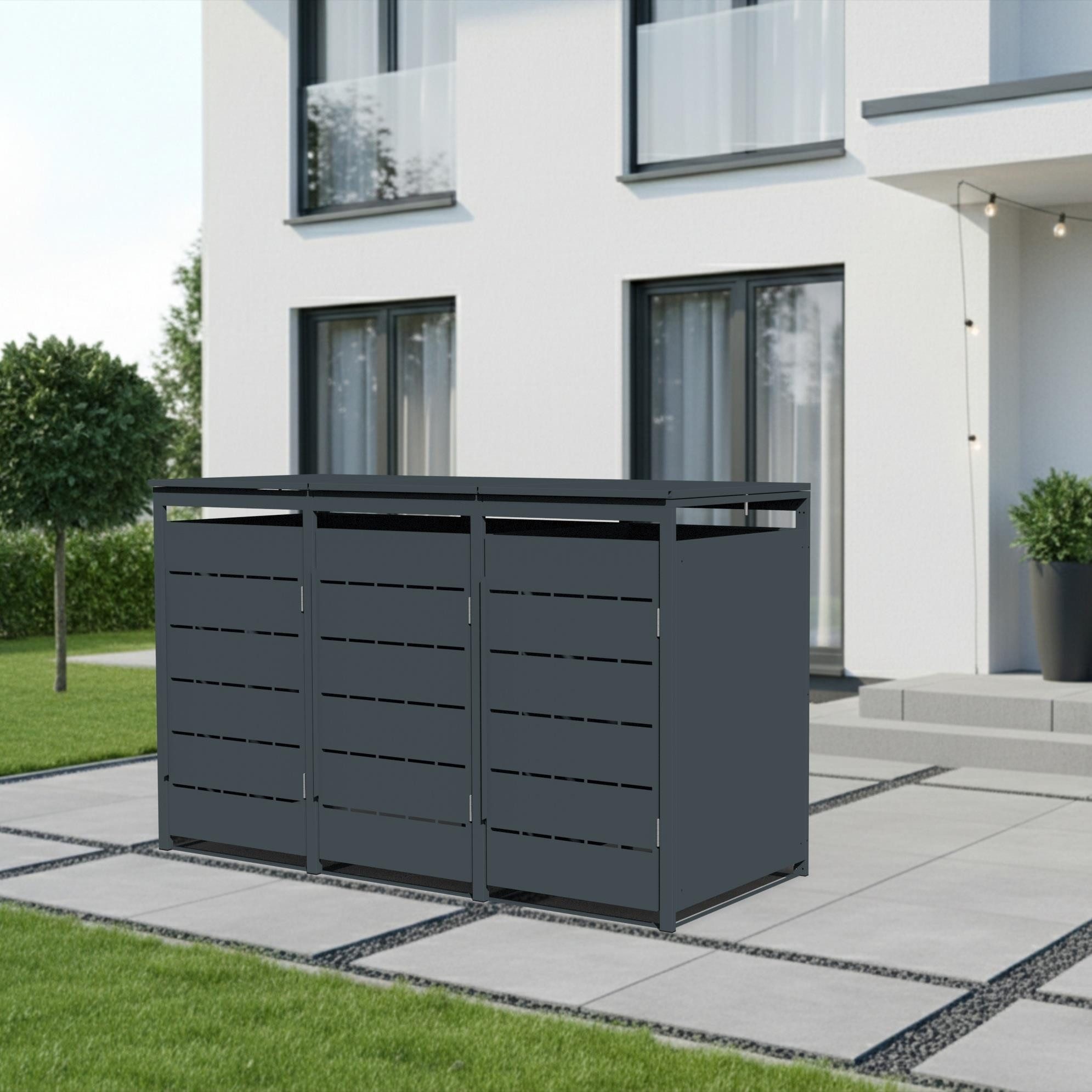 ESTEXO Mülltonnenbox Müllbox Mülltonnenverkleidung 3 Türen Anthrazit Box Soft-Close
