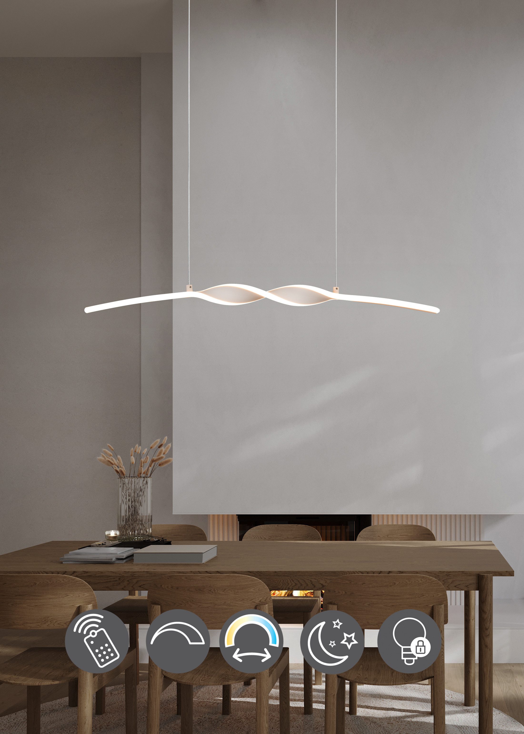 OTTO home LED Pendelleuchte ADELLA, LED Hängelampe 20W 2500 Lumen CCT 2700-6500K Lichtfarbe, CCT - über Fernbedienung, Dimmfunktion, Memoryfunktion, Nachtlichtfunktion, mehrere Helligkeitsstufen, LED fest integriert, warmweiß - kaltweiß, Fernbedienung, di