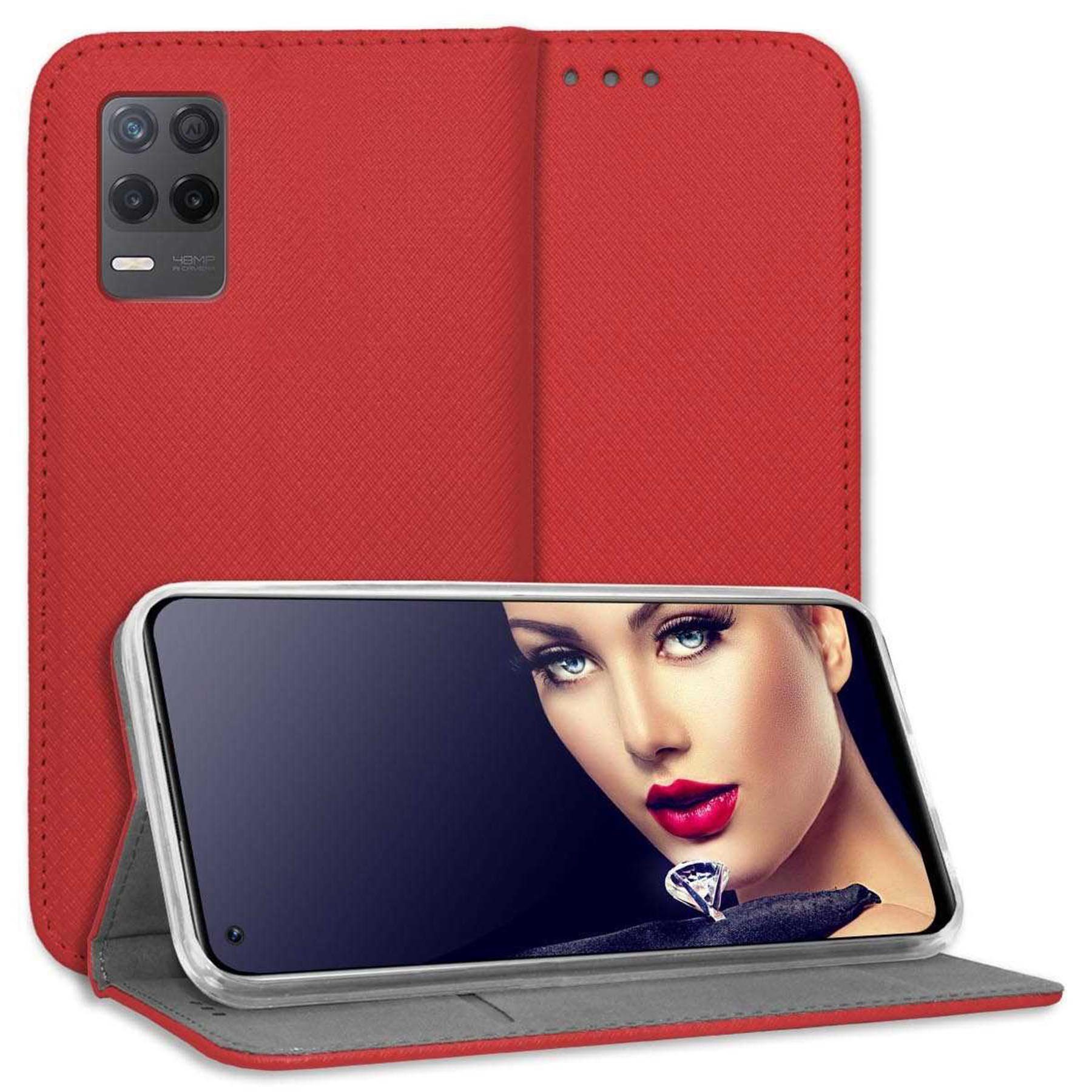 mtb more energy Smartphone-Hülle Smart Magnet für Realme 8 / 8 Pro, Rot, Bookstyle Klapphülle Cover Wallet Case aus Kunstleder