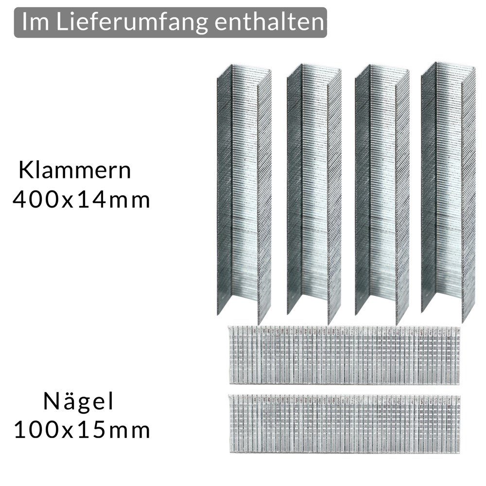 Elektrotacker mit 100 Klammern Handtacker, 2in1 Nägeln monzana 30 & Softgrip inkl. 400