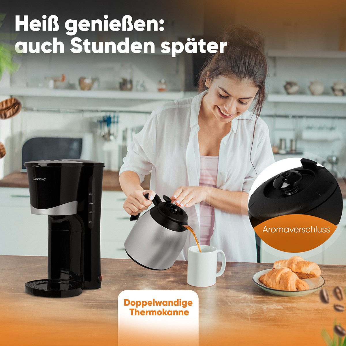 CLATRONIC Filterkaffeemaschine KA 3327, Kaffeemaschine mit Thermoskanne, für 8-10 Tassen