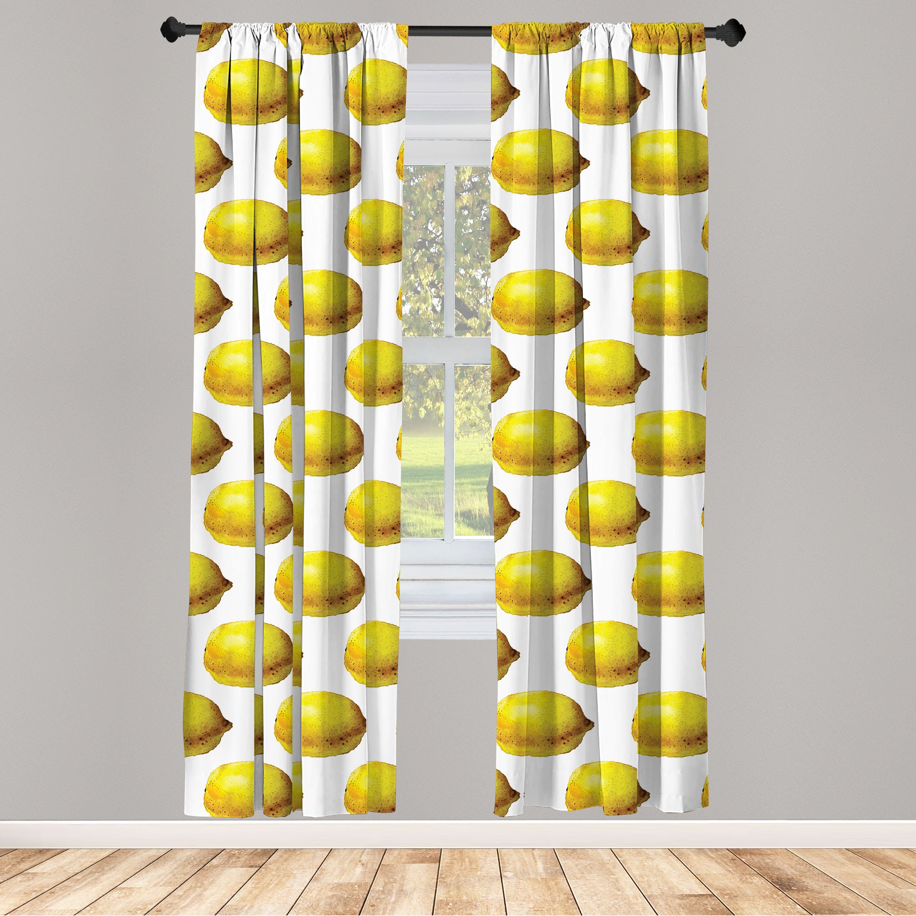Gardine Vorhang für Wohnzimmer Schlafzimmer Dekor, Abakuhaus, Microfaser, Zitrone Aquarell-Malerei Frucht-Kunst