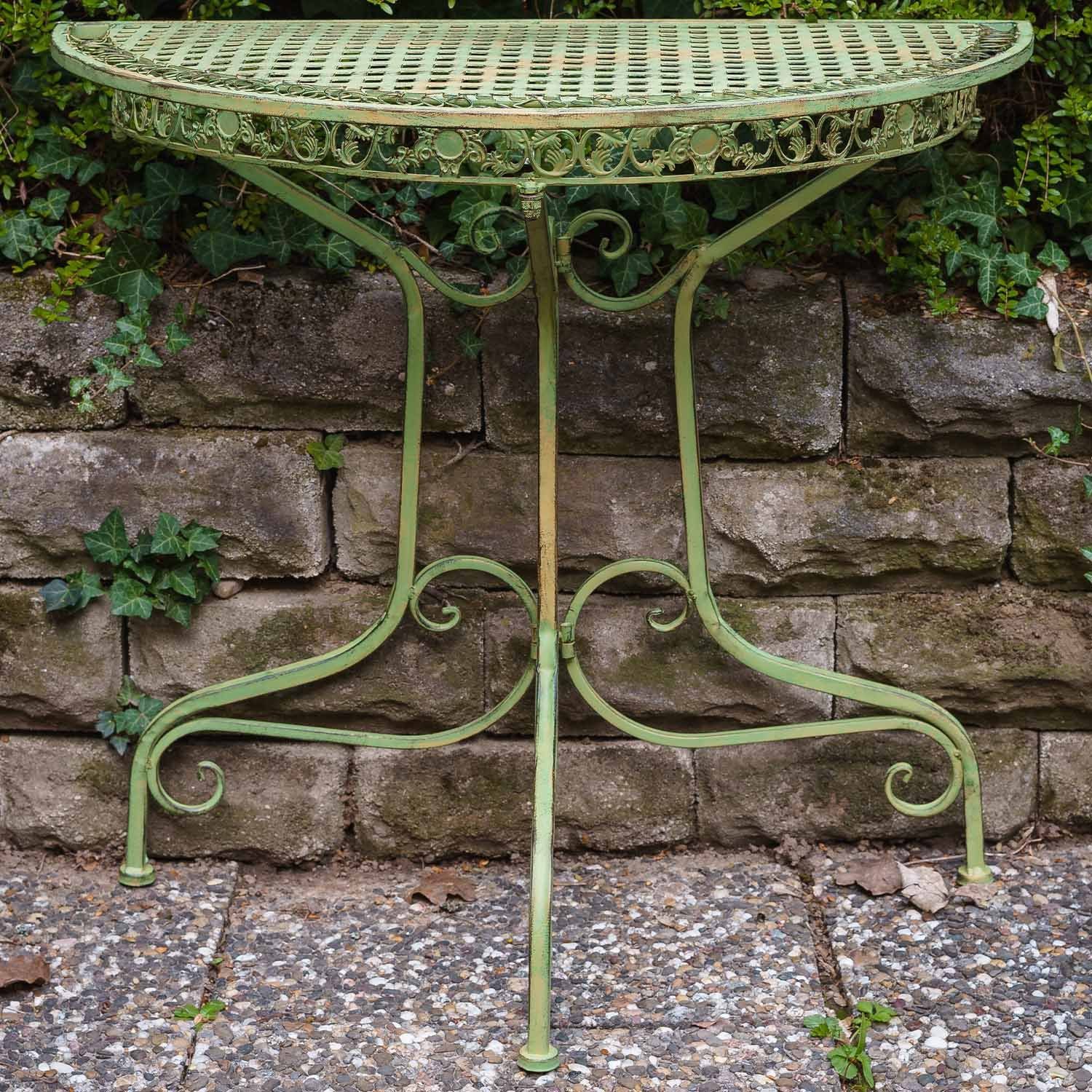 Garten halbrund Tisch Balkontisch Aubaho Antik-Stil Eisen Gartentisch Gartentisch Ko grün