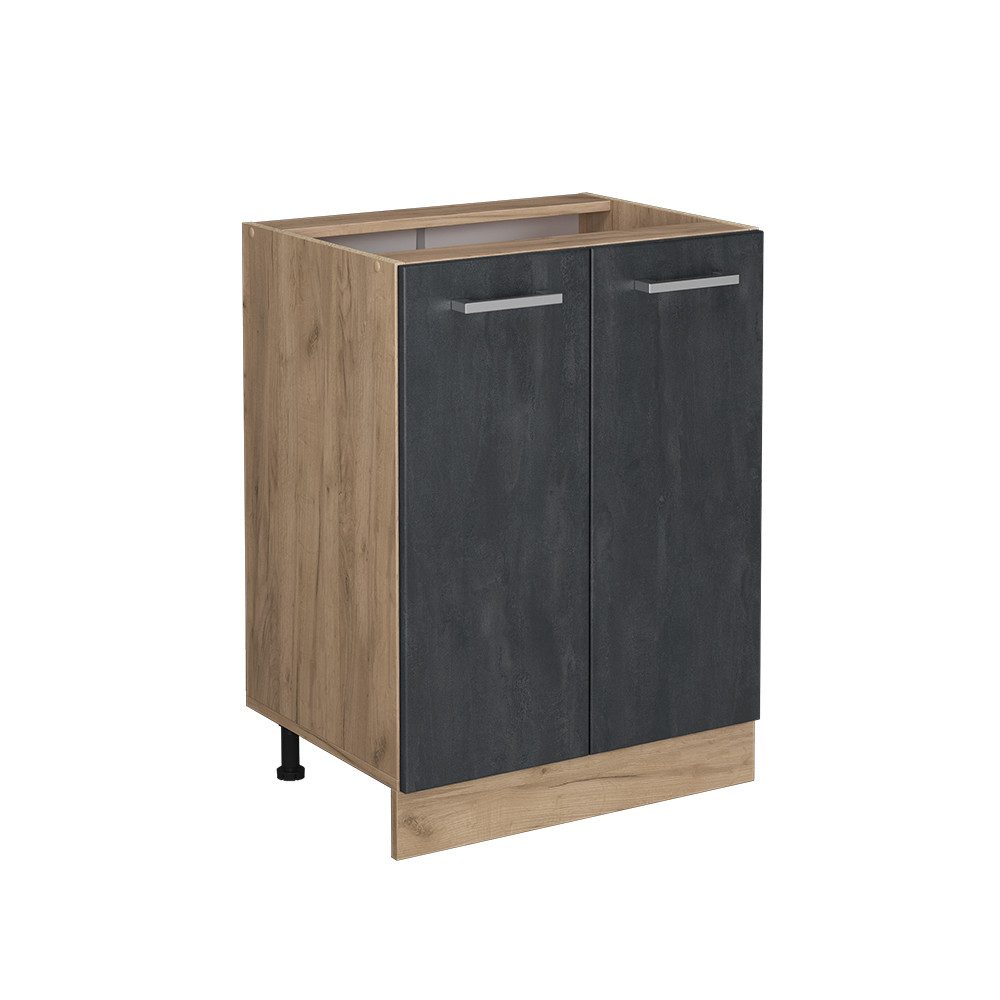 Livinity® Unterschrank Küchenschrank R-Line 60 cm GKO Schwarz Beton+APL Marmor