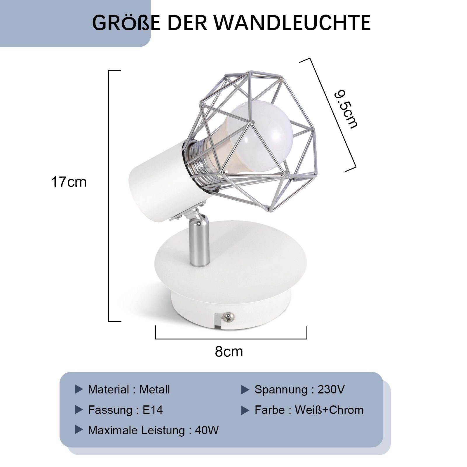 integriert, LED fest 350° Retro, Weiß Vintage ZMH Verstellbare Deckenleuchte - E14 OHNE Wandspot Leuchtmittel, Deckenstrahler