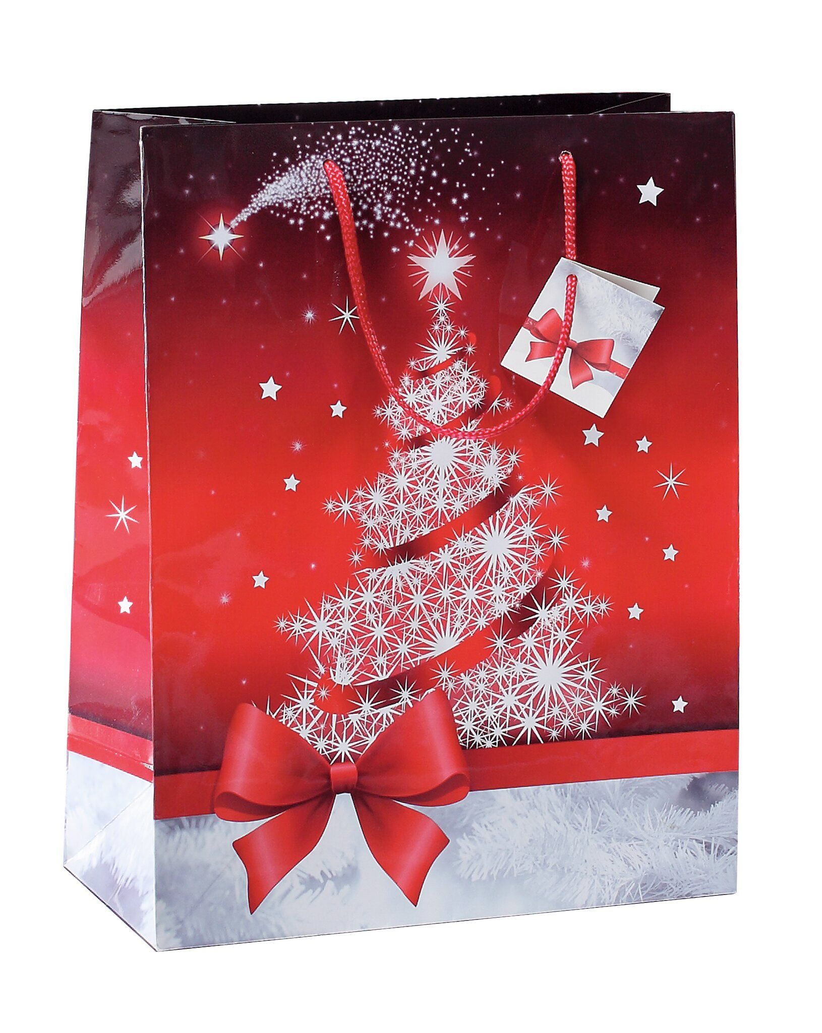 Sigel Tragetasche SIGEL GT022 Geschenktasche SIGEL groß - rot/silber - Weihnachtsbaum -