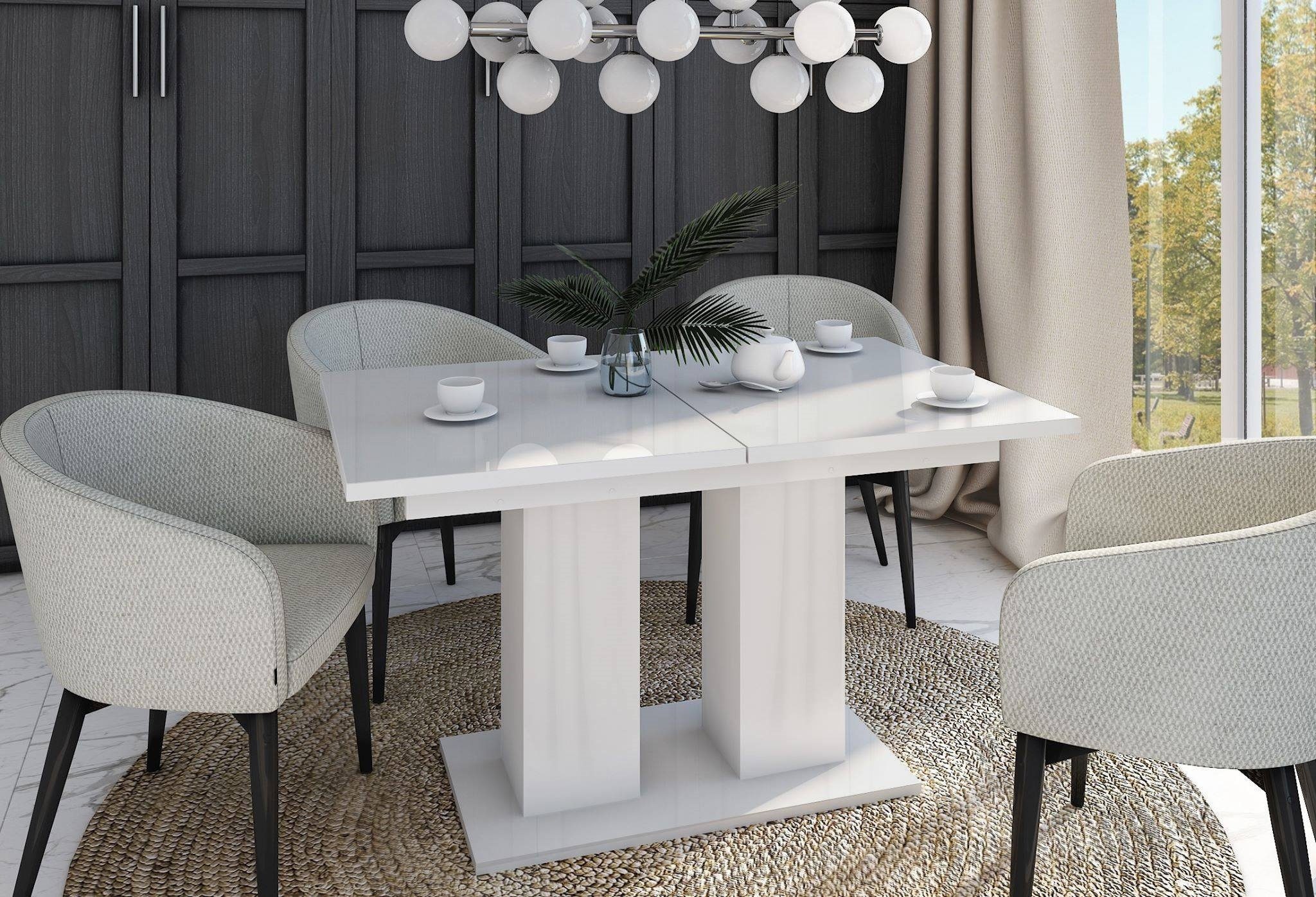 designimpex Esstisch Design Tisch DE-1 Weiß Hochglanz ausziehbar 130 bis 170 cm