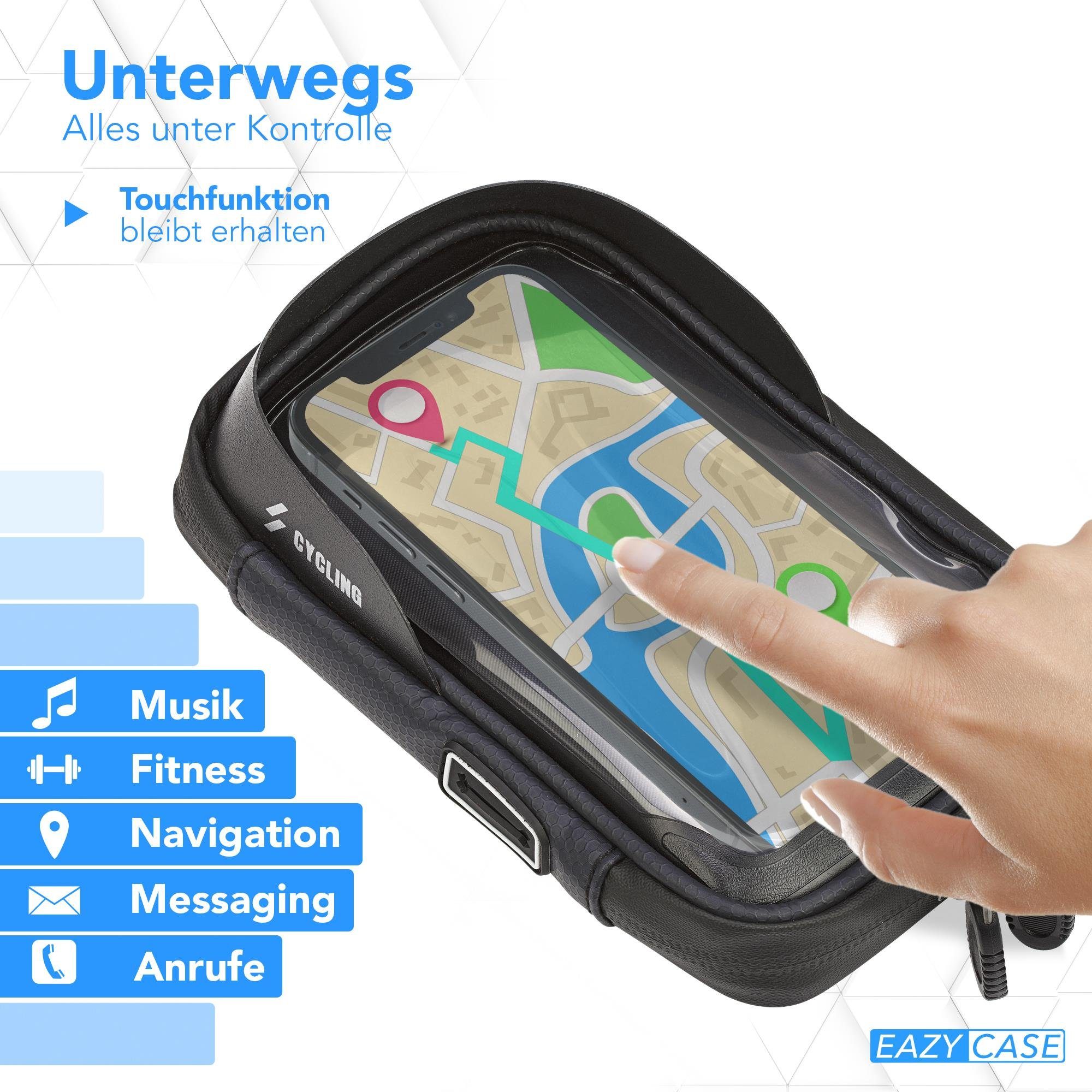 EAZY CASE Handyhülle Universal Fahrradhalterung Lenkertasche für Handys, Handyhalterung Montage am Lenker wasserfest mit Touchscreen Schwarz – Bild 5 von 5