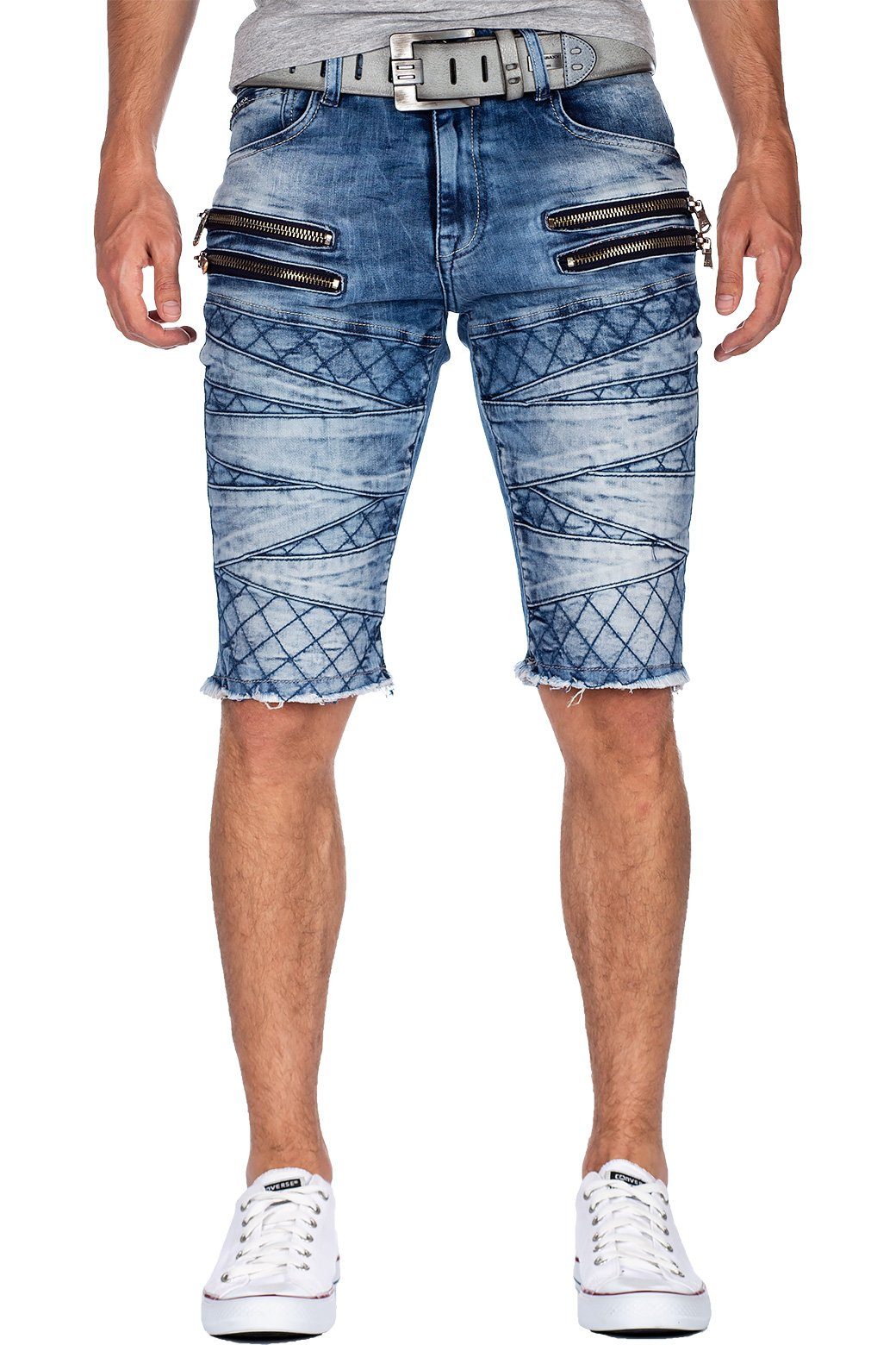 Cipo & Baxx Jeansshorts Herren Regular Fit Shorts Stonewashed BA-CK194 Blue W31 stone washed Effekt