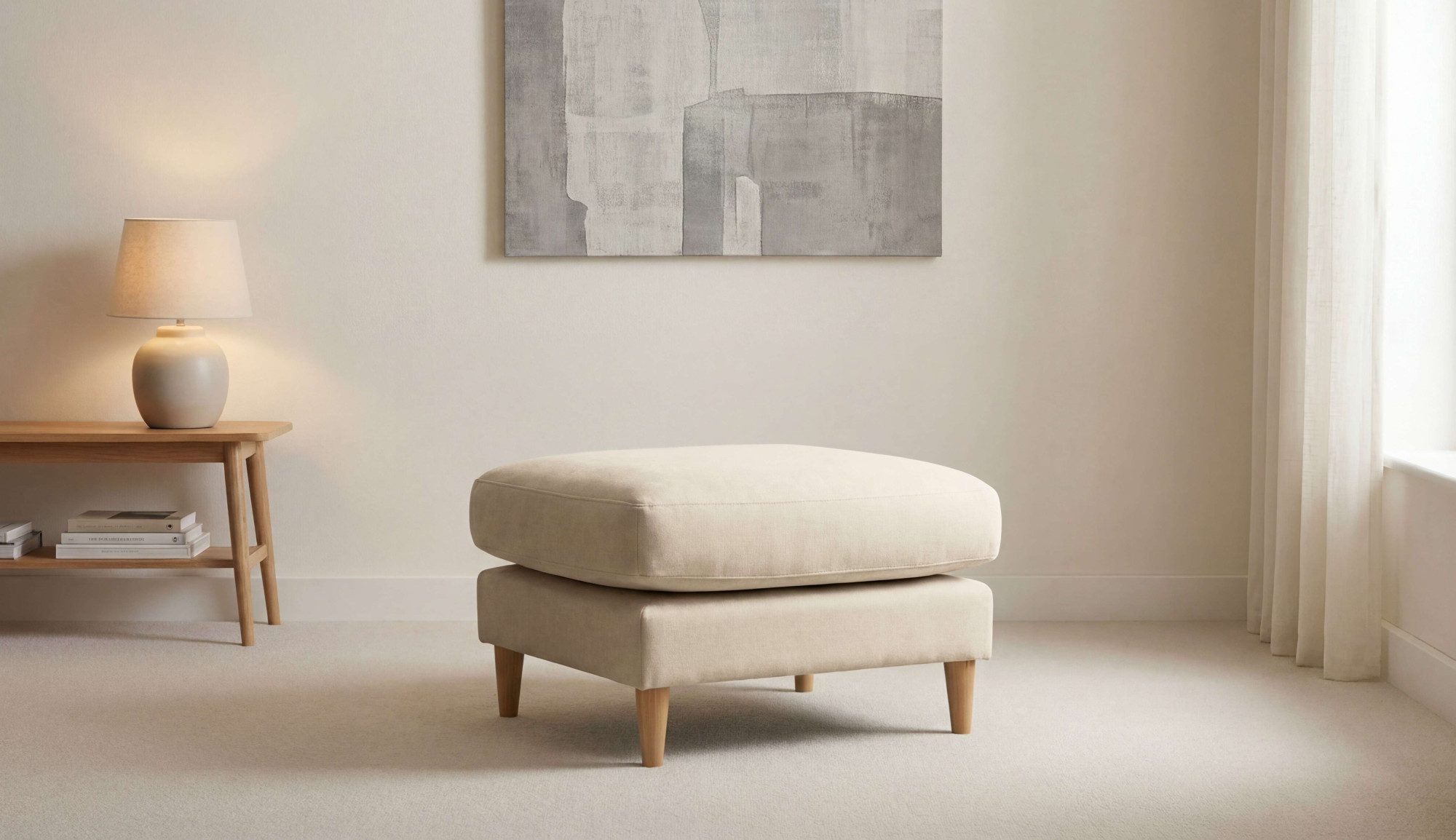 OTTO home Pouf Finnian, Polsterhocker 70x70 cm, Chenille, Massivholzfüße