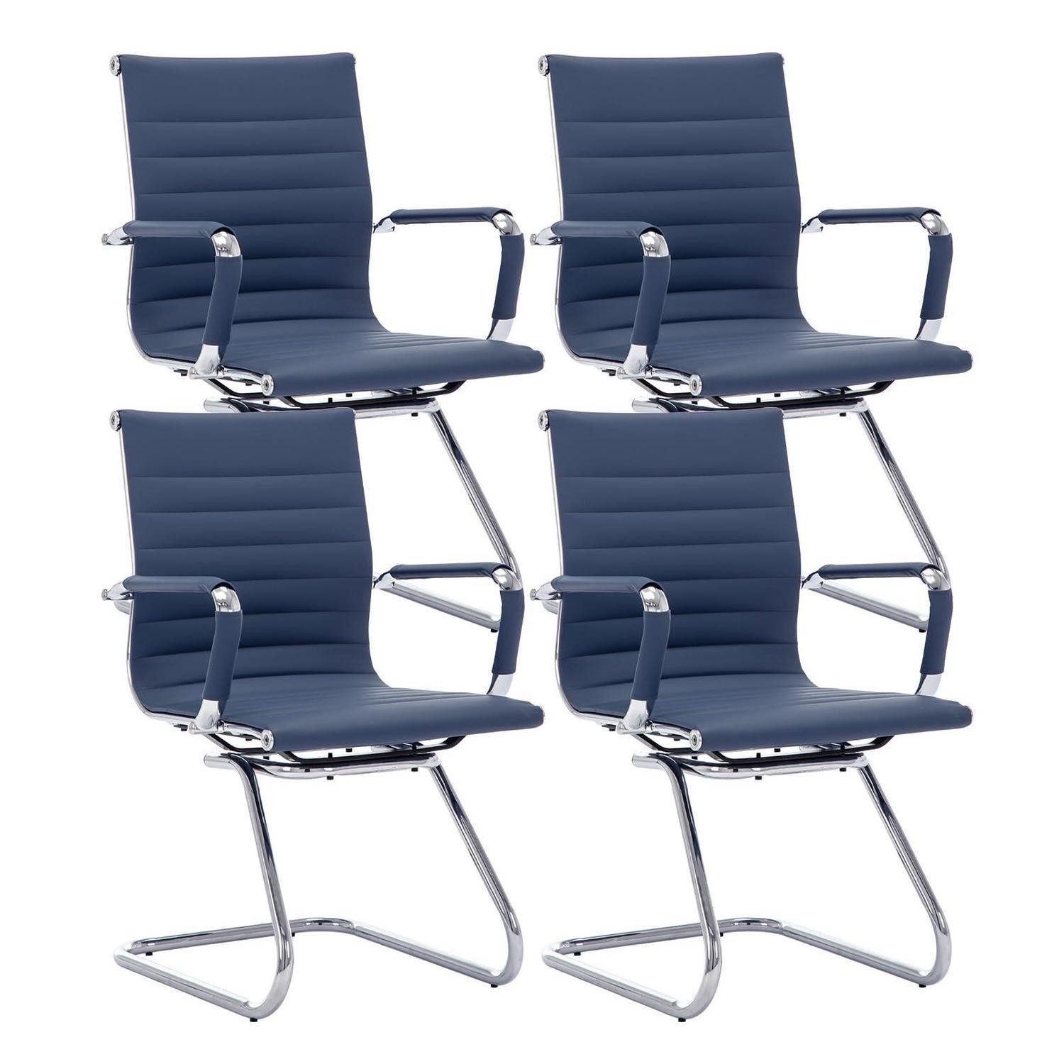 LuxusKollektion Besucherstuhl Freischwinger 4er Set PU Leder Konferenzstuhl Armlehnen Blau Blau 2