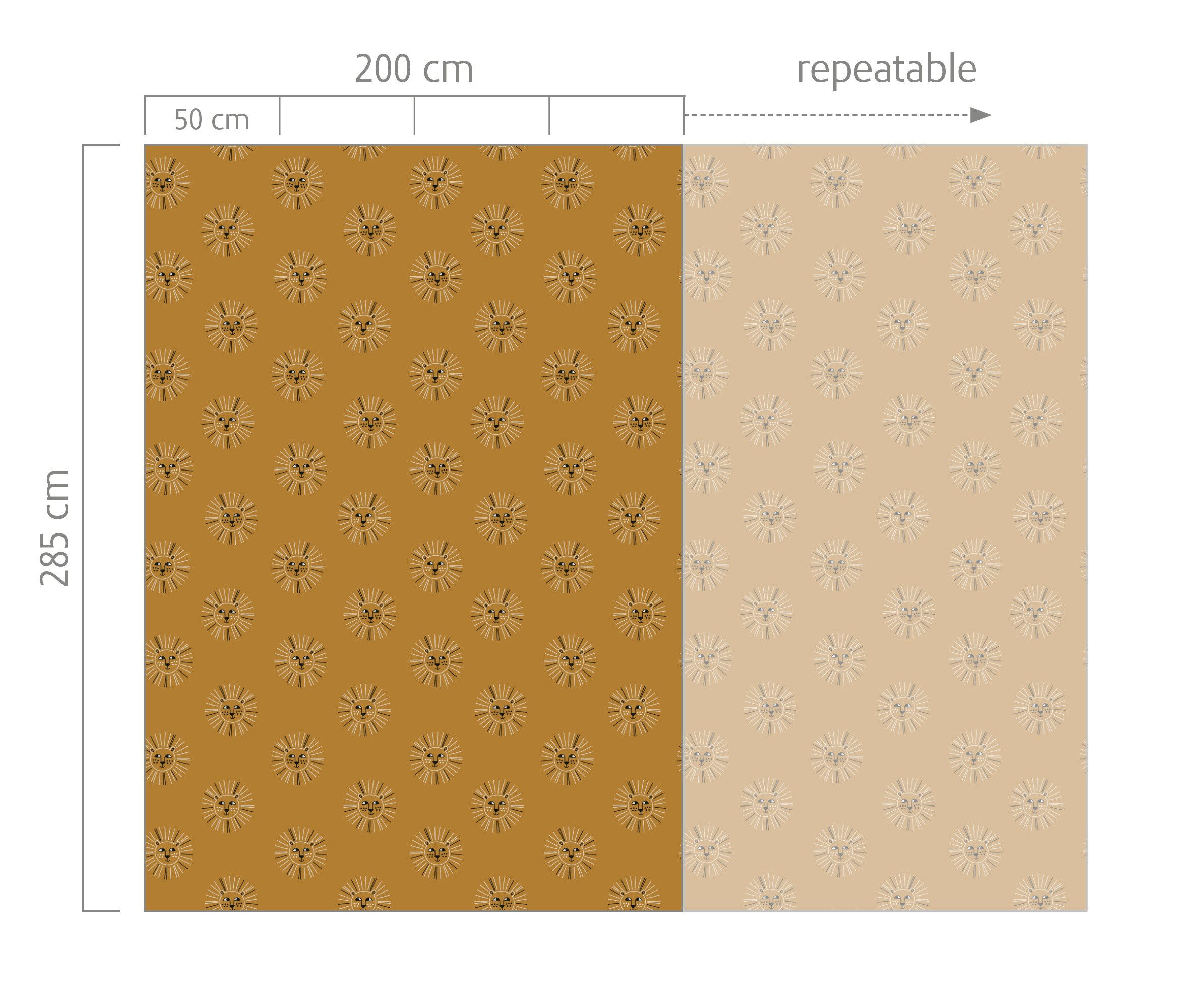 Rasch Fototapete Leo mit Löwen in Braun, Roomblush - RB346 - 2,85m x 2,00m, glatt, einfarbig, kindlich, gemustert, minimalistisch, grafisch, Comic, (1 Rolle, 1 St), Löwen