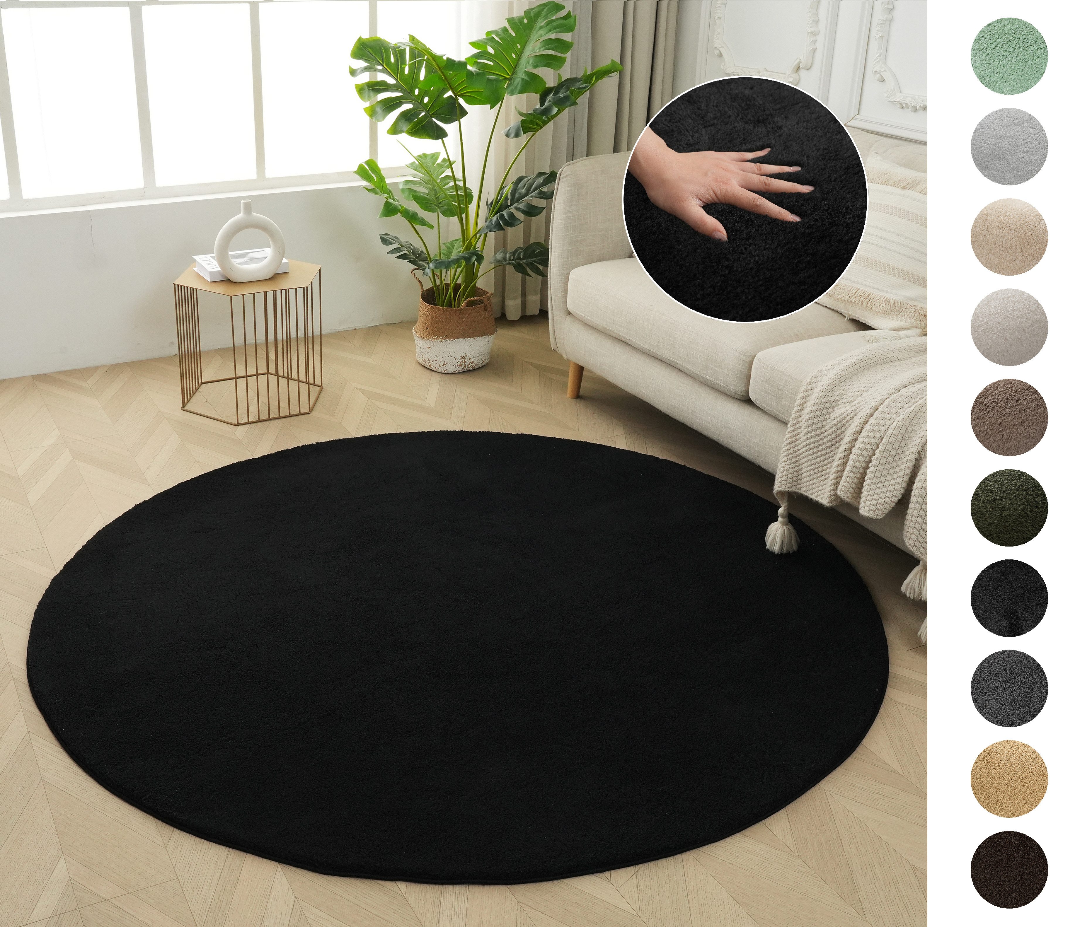 OTTO home Teppich Cali, rund, Höhe: 16 mm, Uni-Farben, kuschelig, & weich, waschbar, Wohnzimmer, Schlafzimmer