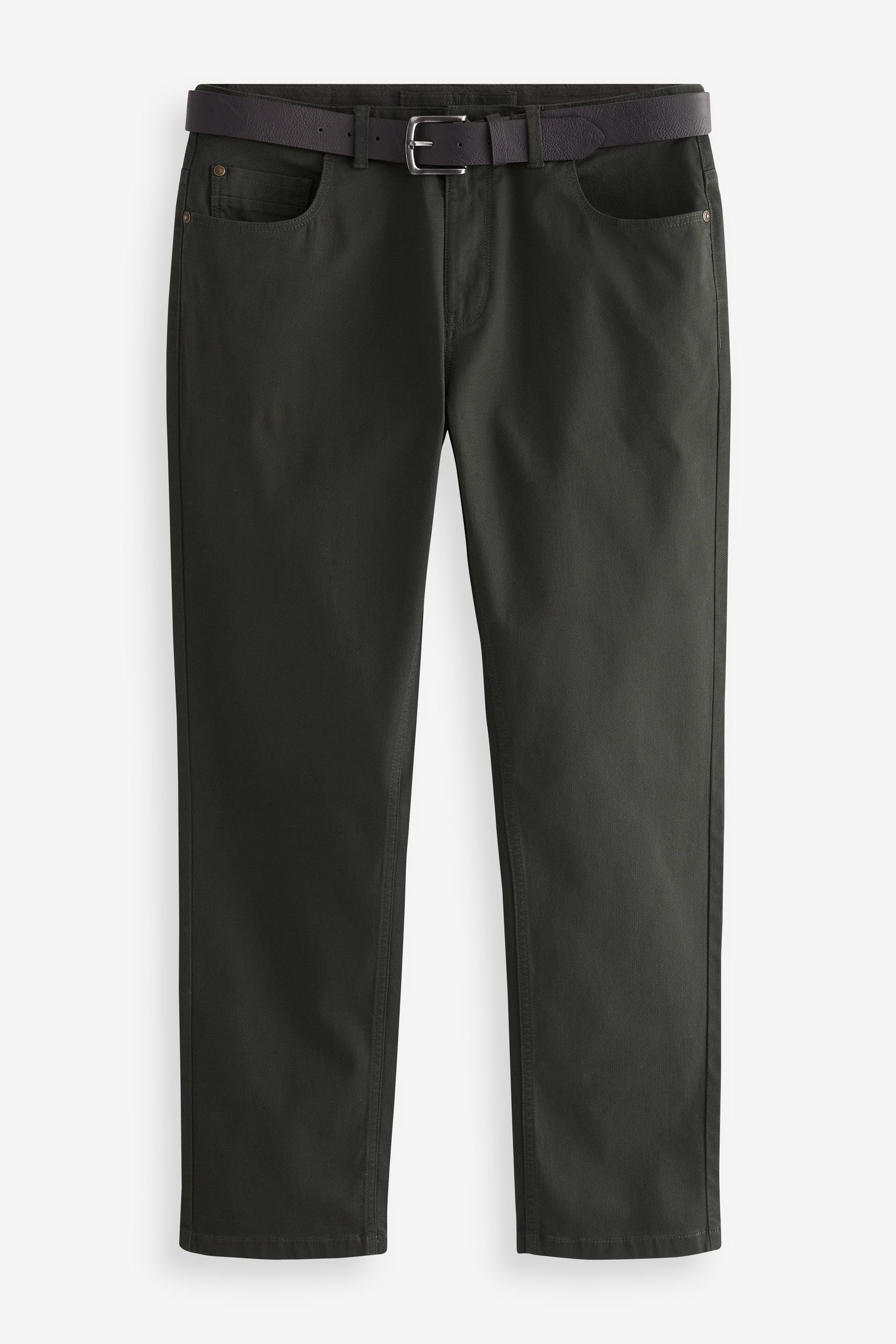 Next 5-Pocket-Hose Slim Fit Hose mit 5 Taschen und Gürtel (2-tlg) Khaki Green