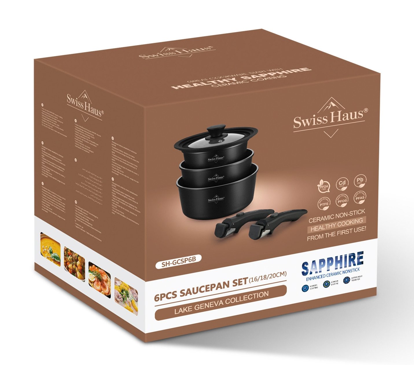 Swiss-Haus Topf-Set Kochtopf Set 6-tlg abnehmbaren Griffe Antihaft Induktion Swiss Haus, Material: Aluminium, Kunstsoff (Topfset bestehend aus 6 Teilen)
