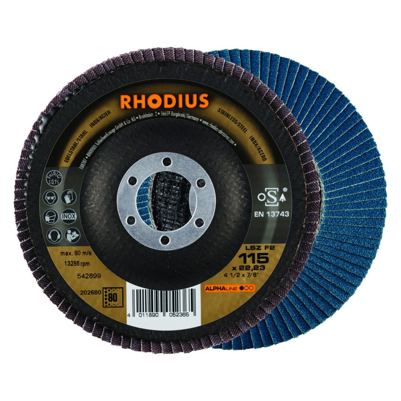 Rhodius Winkelschleifer Rhodius Schleifscheibe LSZ F2 K80 Stahl Ø 115 mm