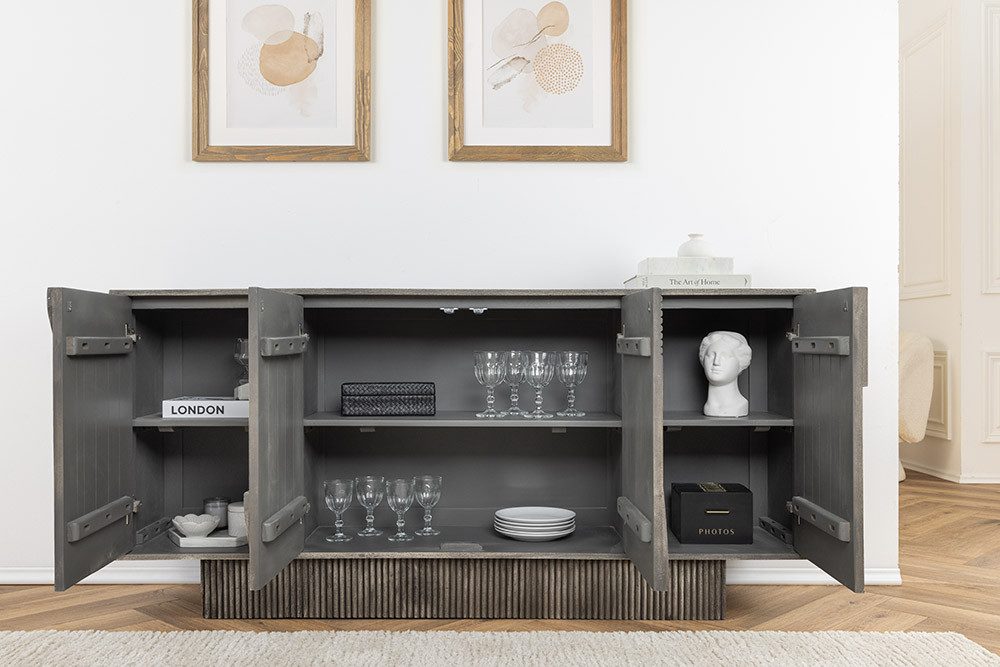 riess-ambiente Sideboard ART DECO 170cm grau smoked (Einzelartikel, 1 St), Massivholz · Kommode · 6 Fächer · 3D-Front · Wohnzimmer · Design