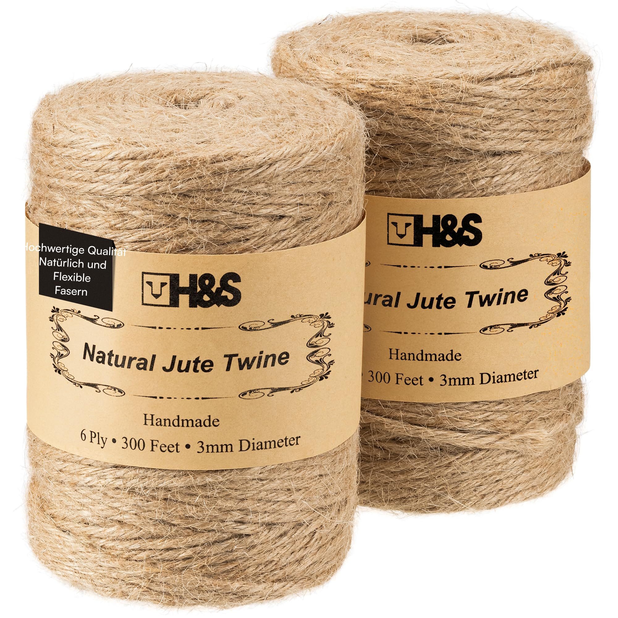 H&S Spanngurt 2x Рулони Schnur aus Jute 2er Set Juteschnur 183m Paketschnur Juteseil (2-St) Küchengarn Bindfaden Gartenschnur aus Naturfaser Jutegarn