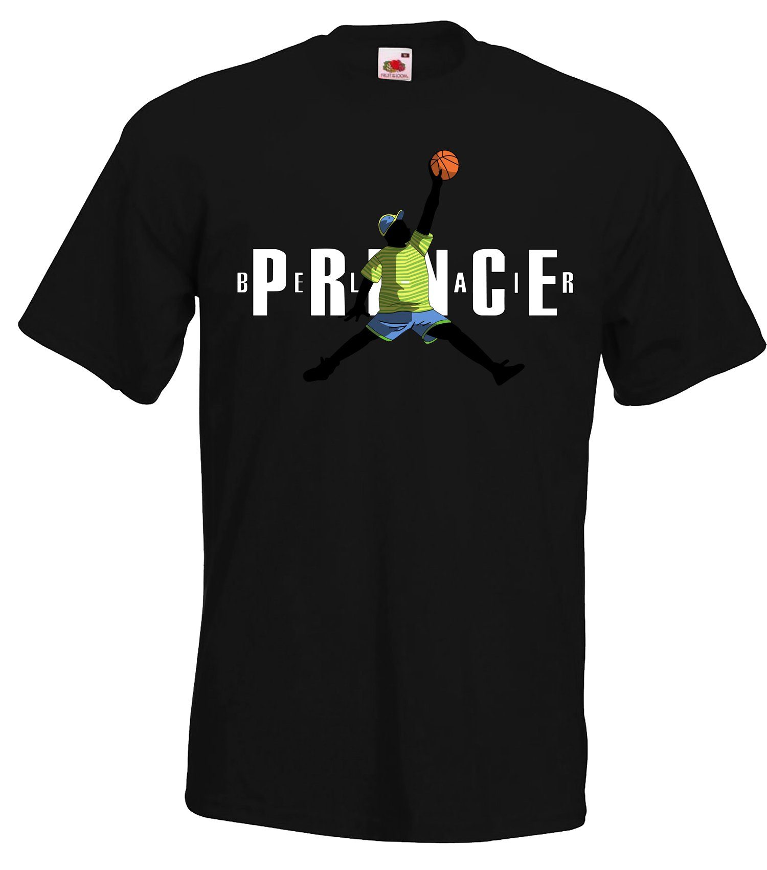 Herren Schwarz T-Shirt Prince Designz mit T-Shirt Frontprint trendigem Youth Fresh