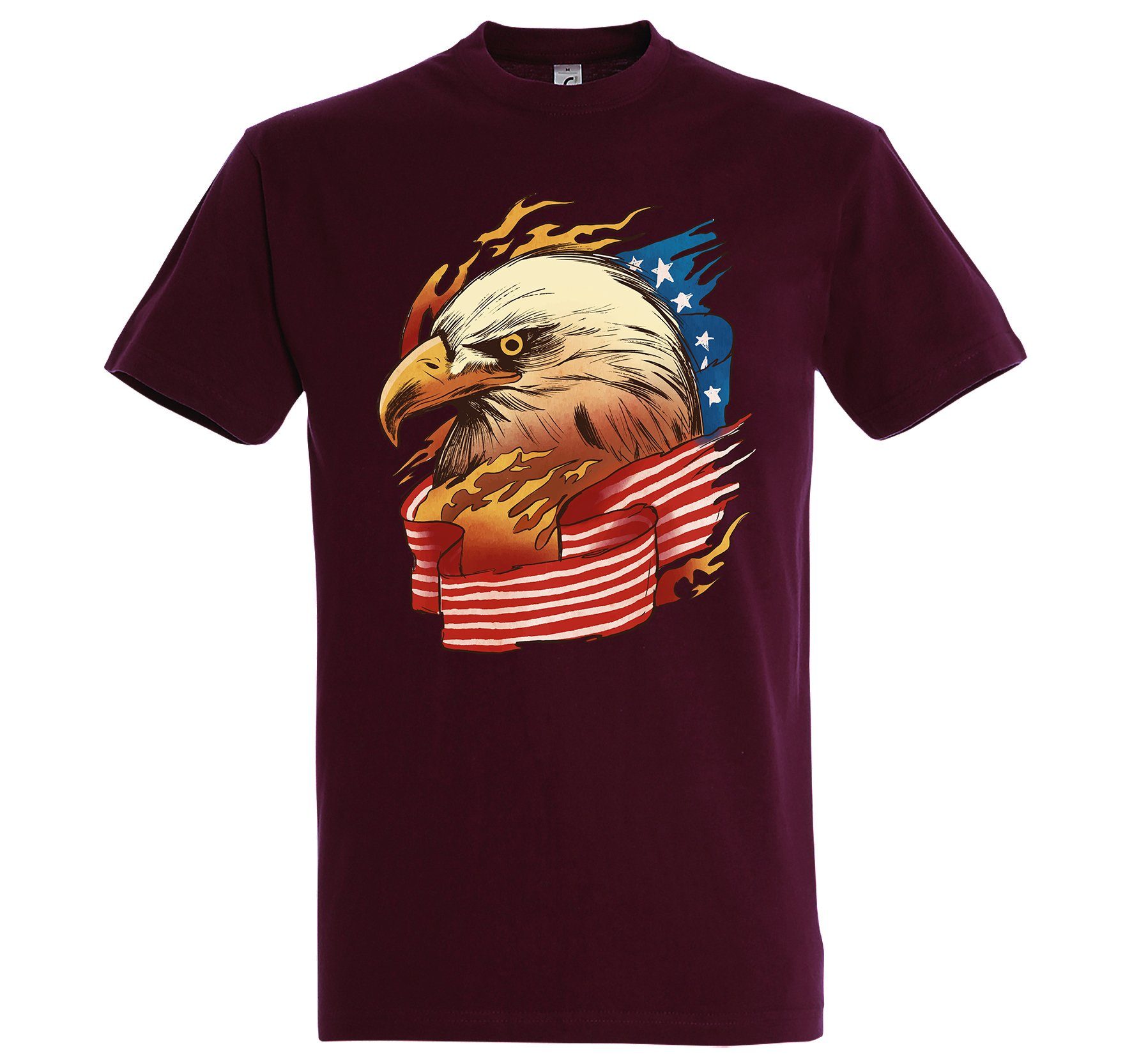 Youth Designz T-Shirt Adler USA American Eagle Flagge Herren Shirt mit trendigem Frontprint Burgund | T-Shirts