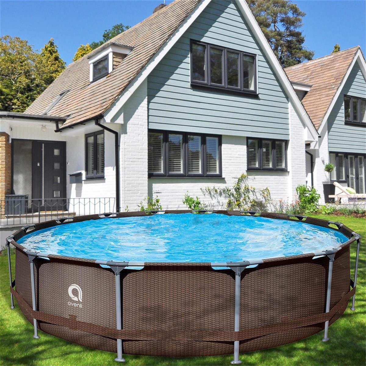 Avenli Frame Plus Stahlrahmenpool Set Rund 457 x 84 cm RattanBraun mit Clea günstig online kaufen