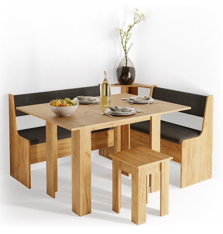 Vicco Sitzgruppe Roman, Goldkraft Eiche/Anthrazit, 150 x 120 cm mit Tisch, (Set, 5-tlg., 5-er Set), bequeme Polsterung