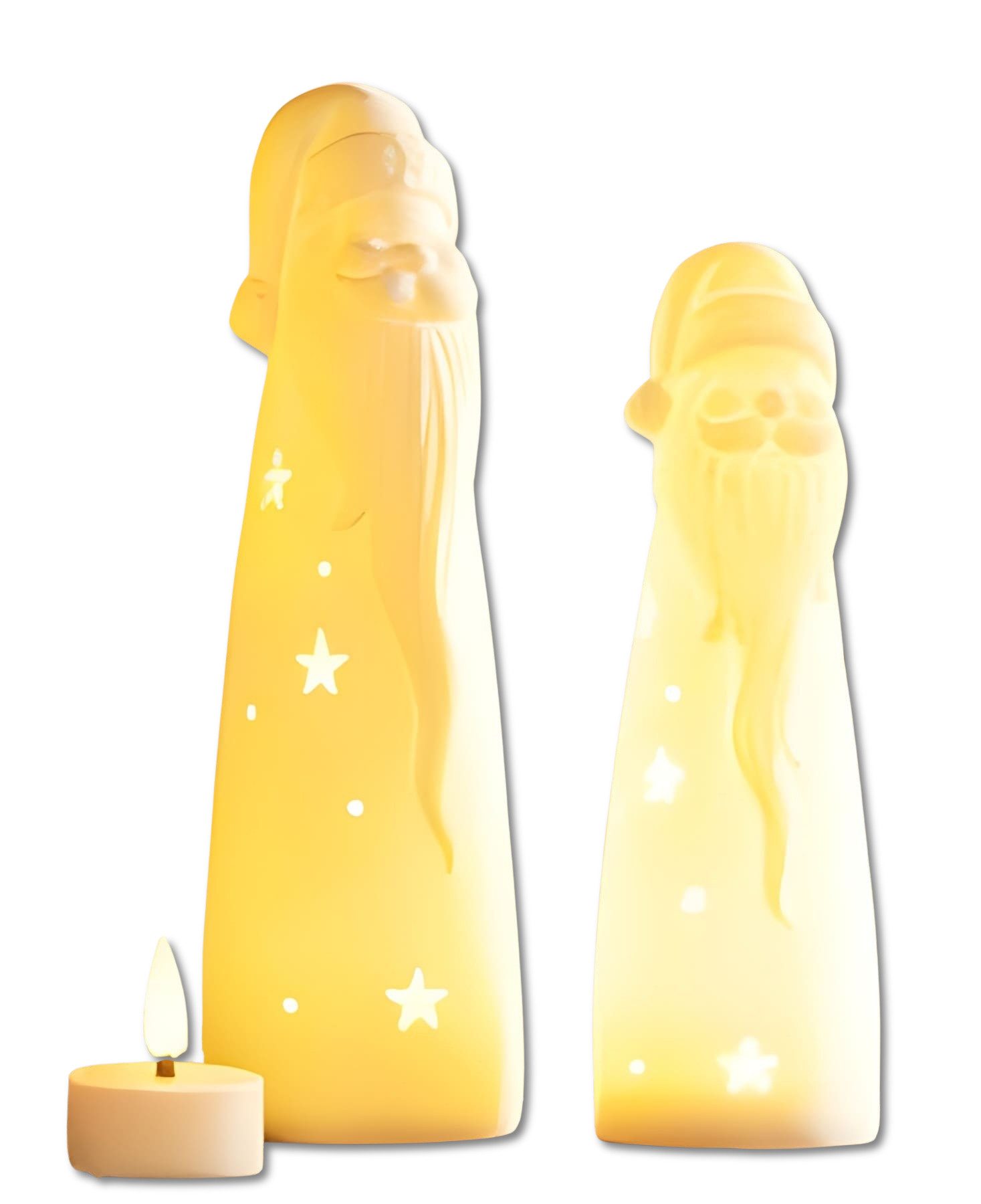 Dekoleidenschaft LED-Dekofigur "Santa" Porzellan Weihnachtsmann, weiß, Weihnachtsdeko, Leuchtdeko (2 St., im Set), Winterdeko mit Beleuchtung, 17 + 21 cm hoch